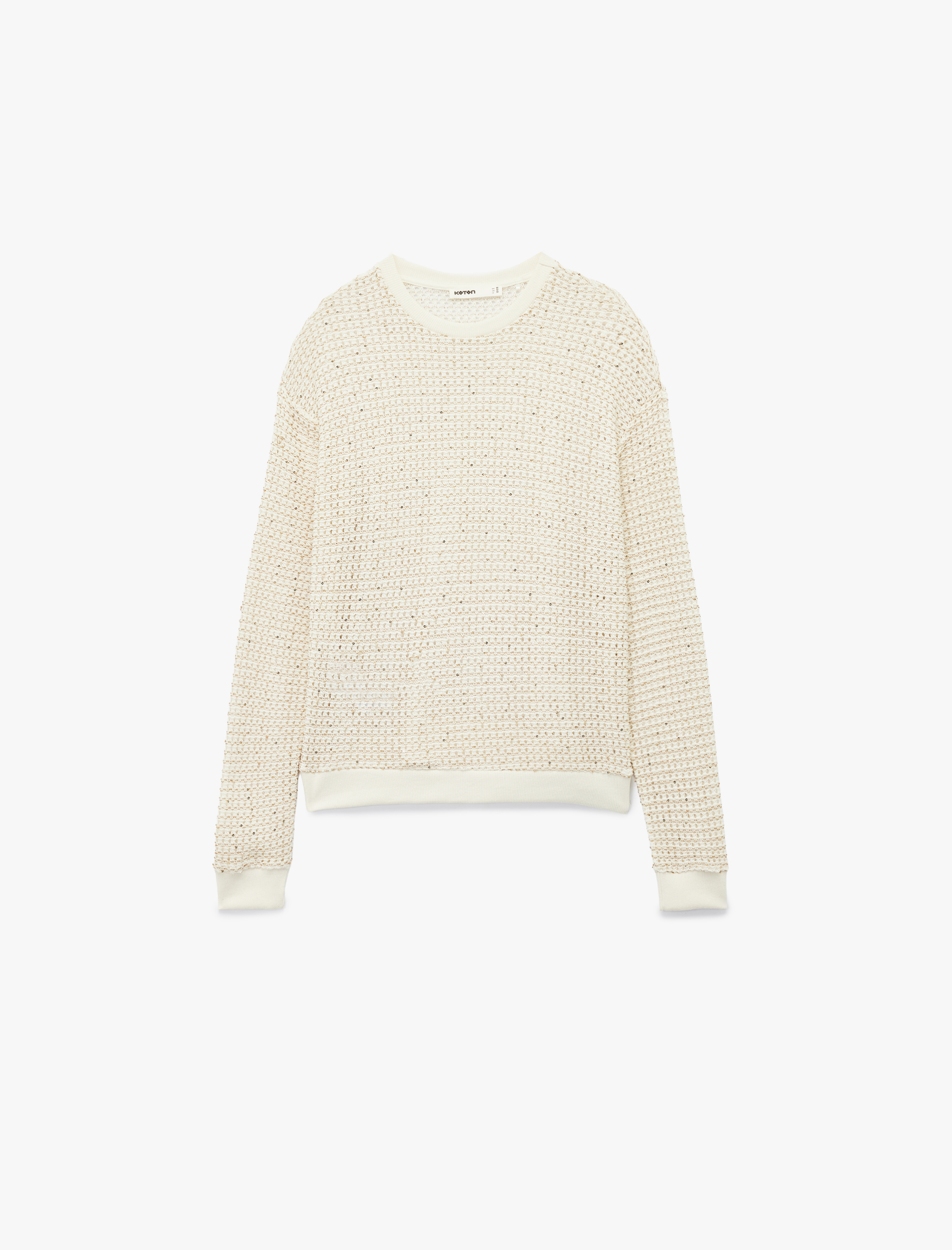   Uzun Kollu Bisiklet Yaka Parıltılı Boncuklu Ajurlu Kazak