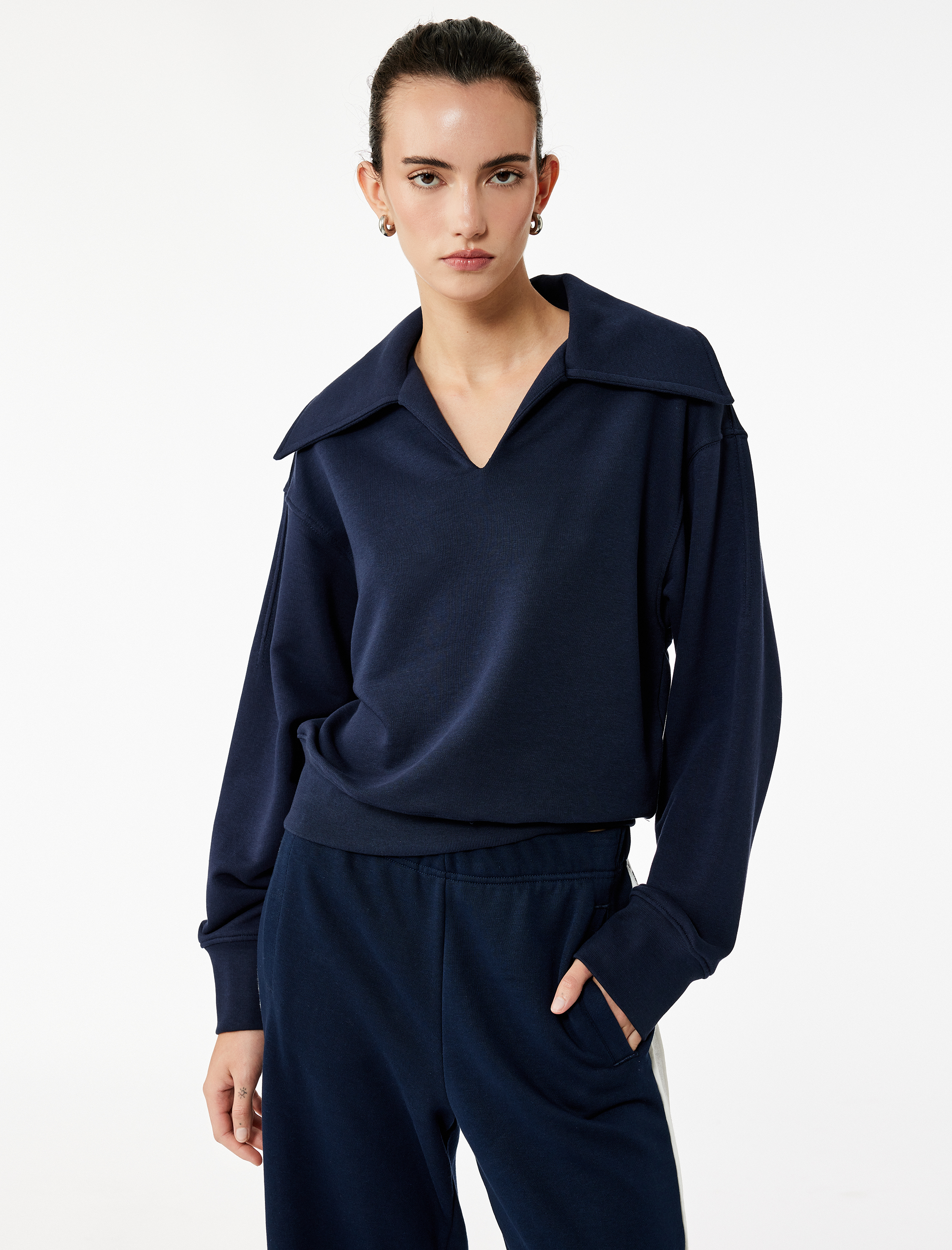   Regular Fit Üç İplik Uzun Kollu Polo Yaka Sweatshirt