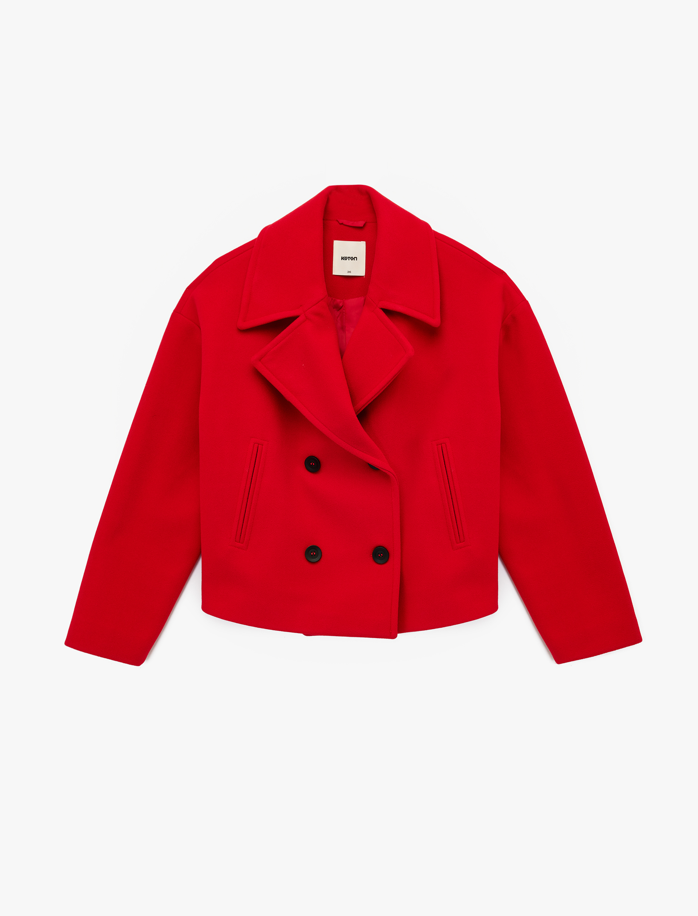   Kısa Kaban Kaşe Düğmeli Cepli Uzun Kollu Kruvaze