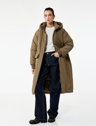 Çıkarılabilir Kapüşonlu Uzun Kollu Fermuarlı Anorak Su İtici Oversize Uzun Mont