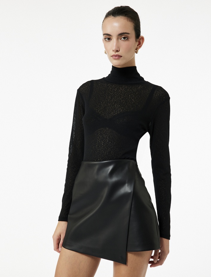  Standart Bel Kruvaze Suni Deri Şort Etek