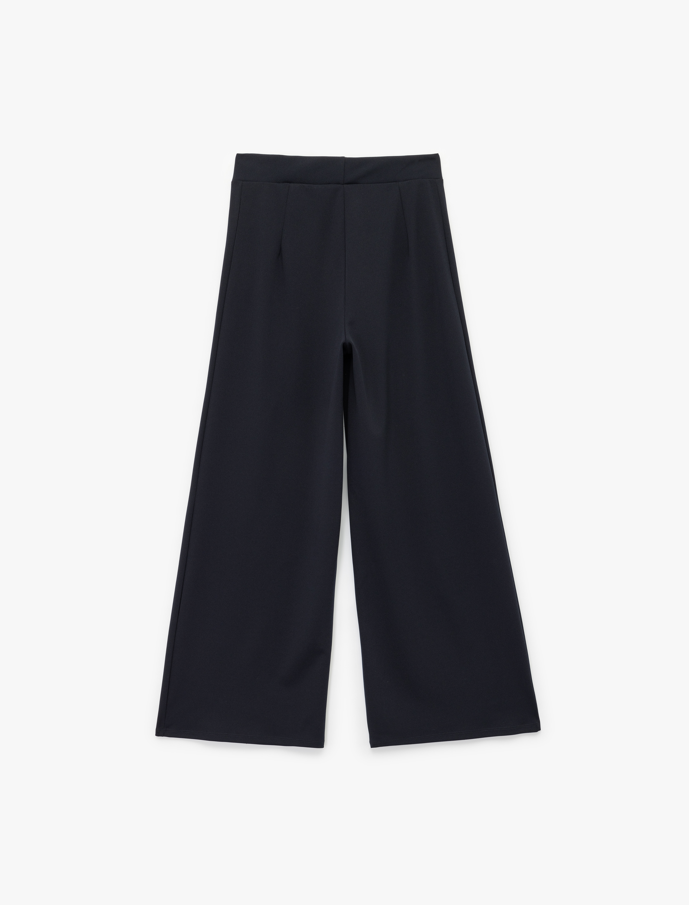   Düğme Detaylı Uzun Geniş Paça Kumaş Pantolon