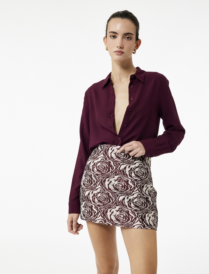  Slim Fit Floral Desenli Mini Etek