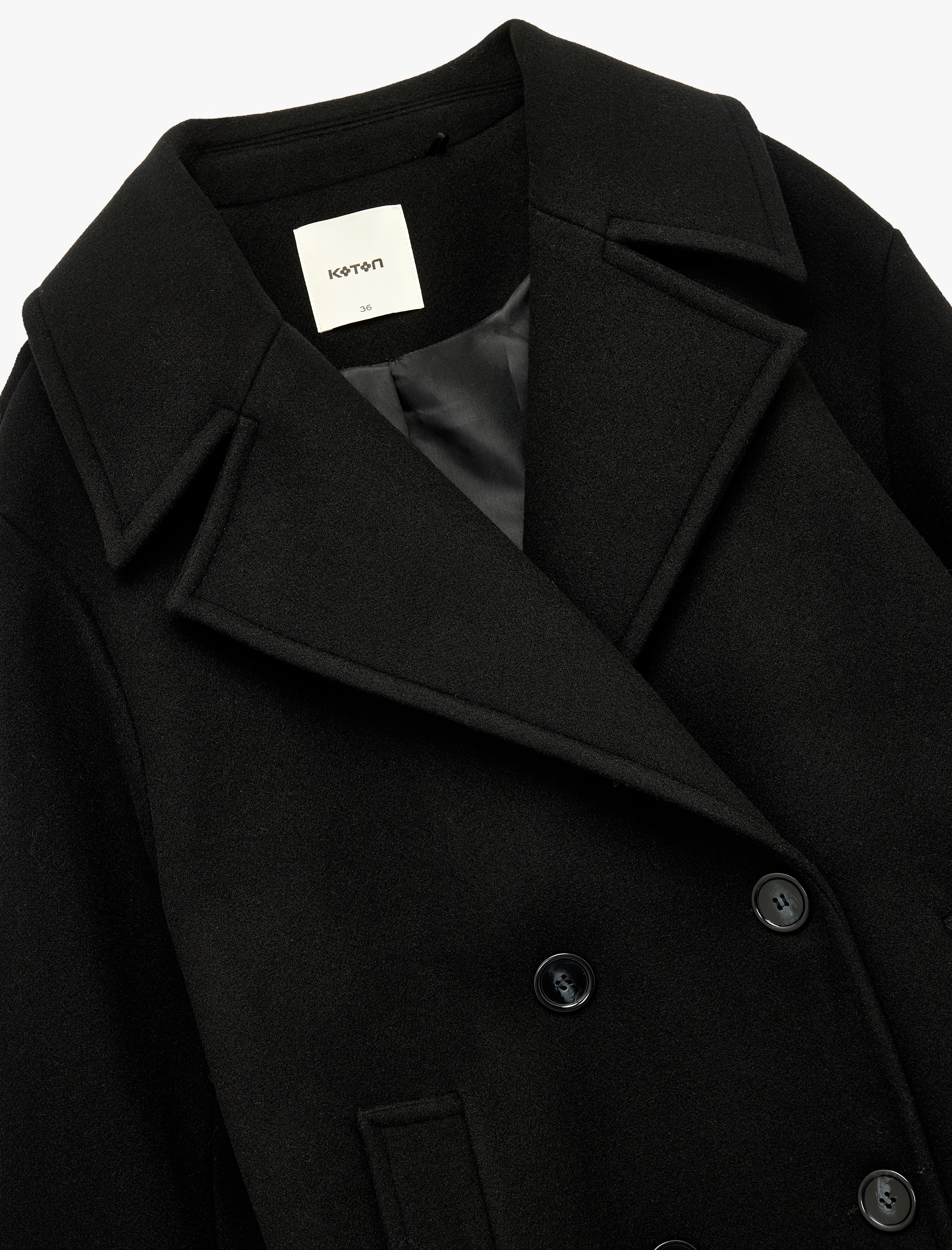   Cepli Düğmeli Kruvaze Uzun Kollu Kısa Kaşe Kaban