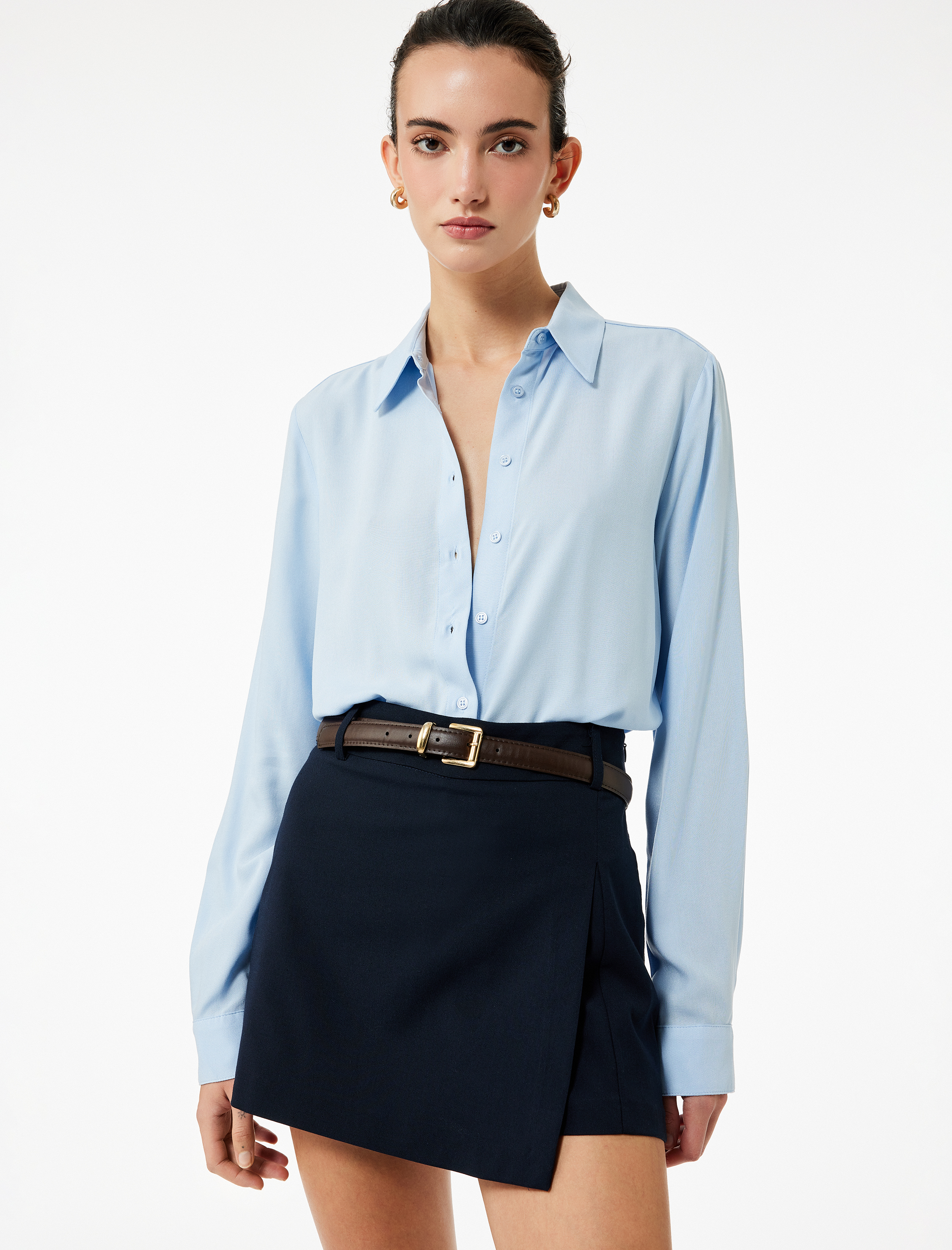   Regular Fit Uzun Kollu Klasik Yaka Viskon Gömlek