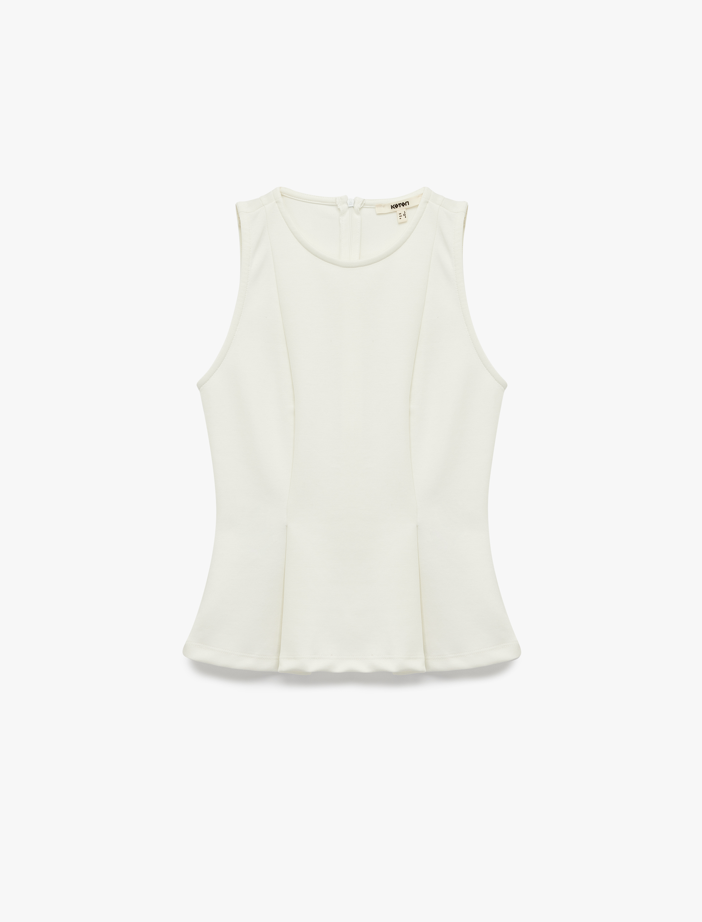   Slim Fit Bisiklet Yaka Kolsuz Peplum Bluz