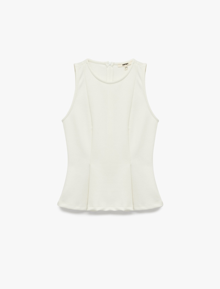  Slim Fit Bisiklet Yaka Kolsuz Peplum Bluz