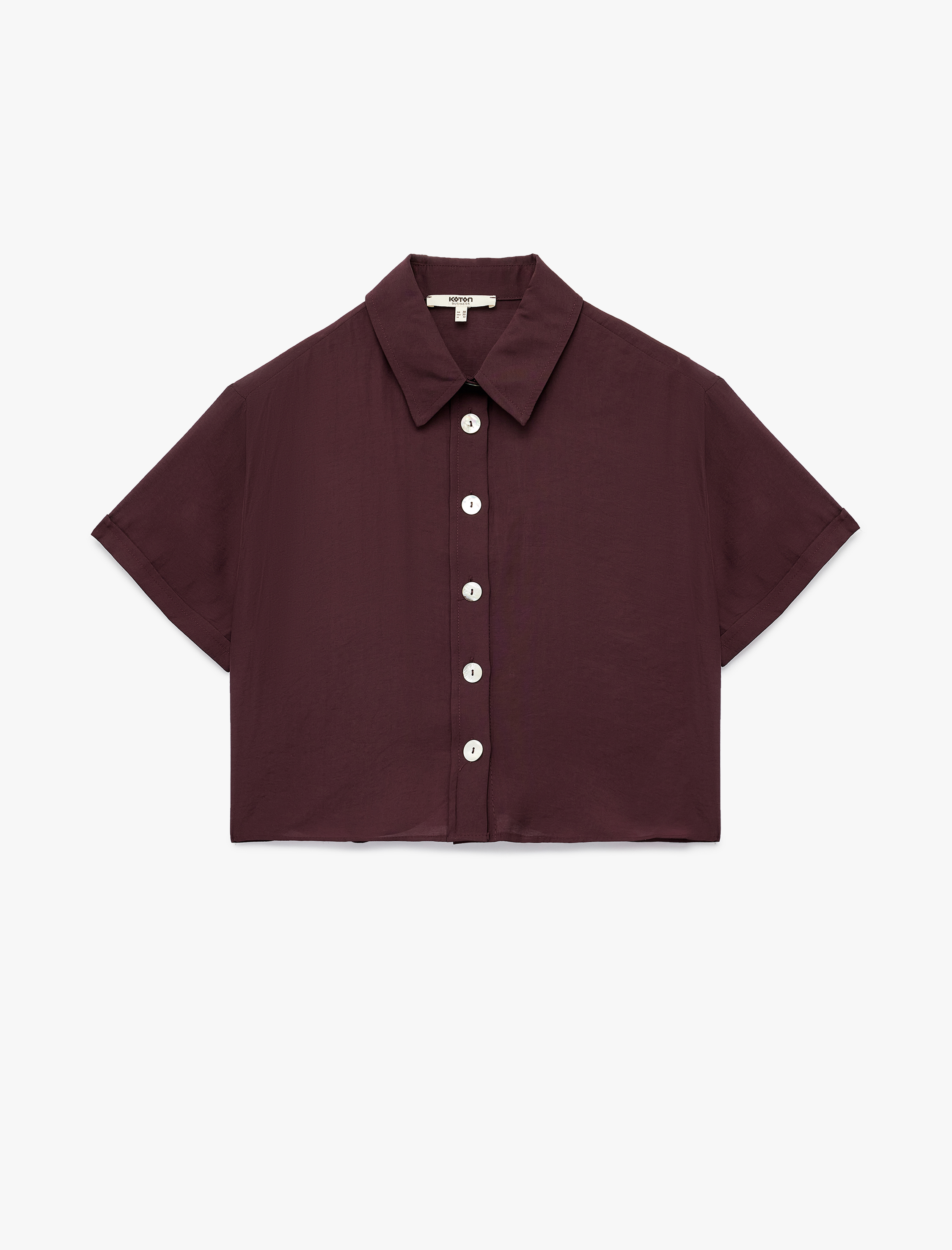   Regular Fit Kısa Kollu Klasik Yaka Crop Gömlek