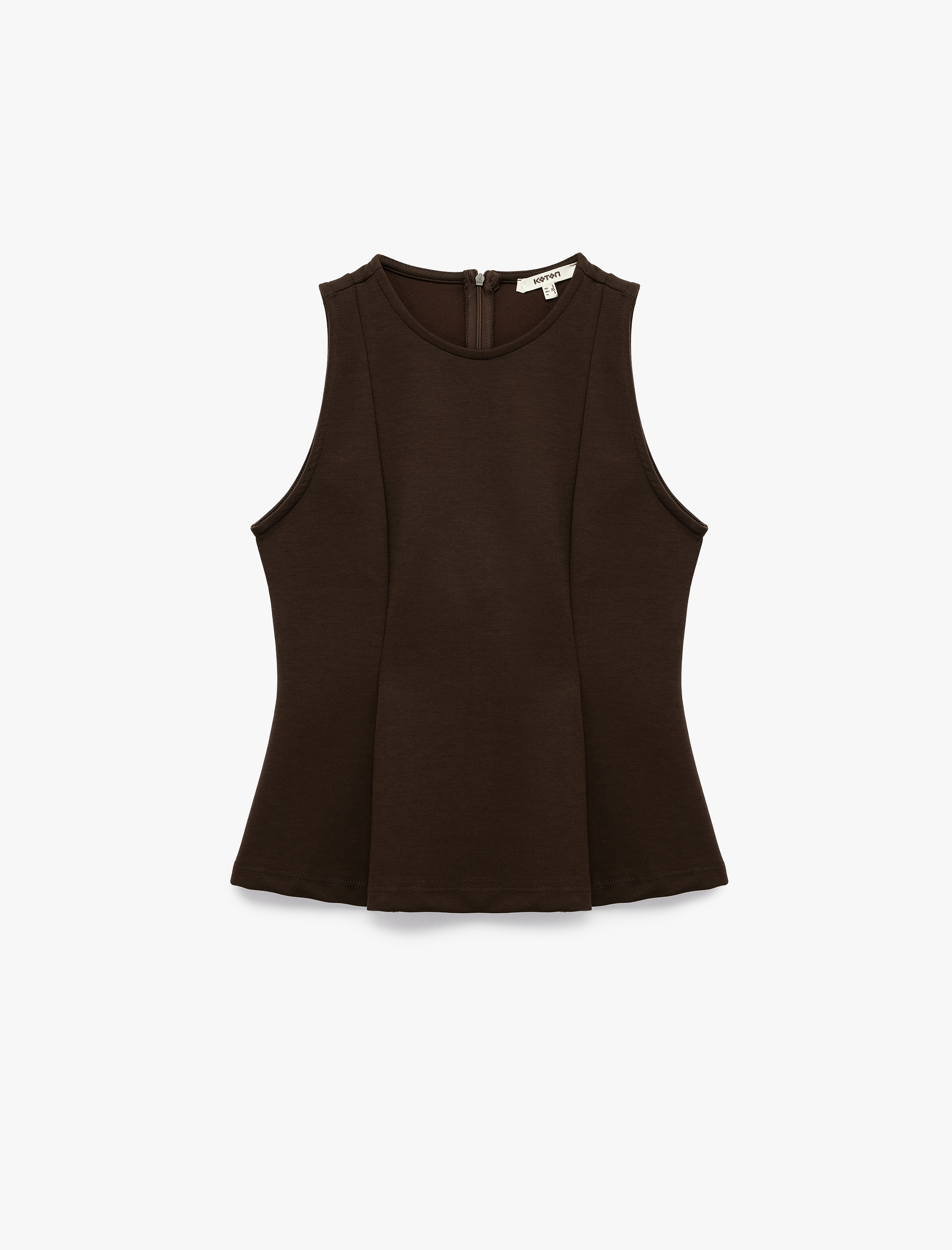   Slim Fit Bisiklet Yaka Kolsuz Peplum Bluz