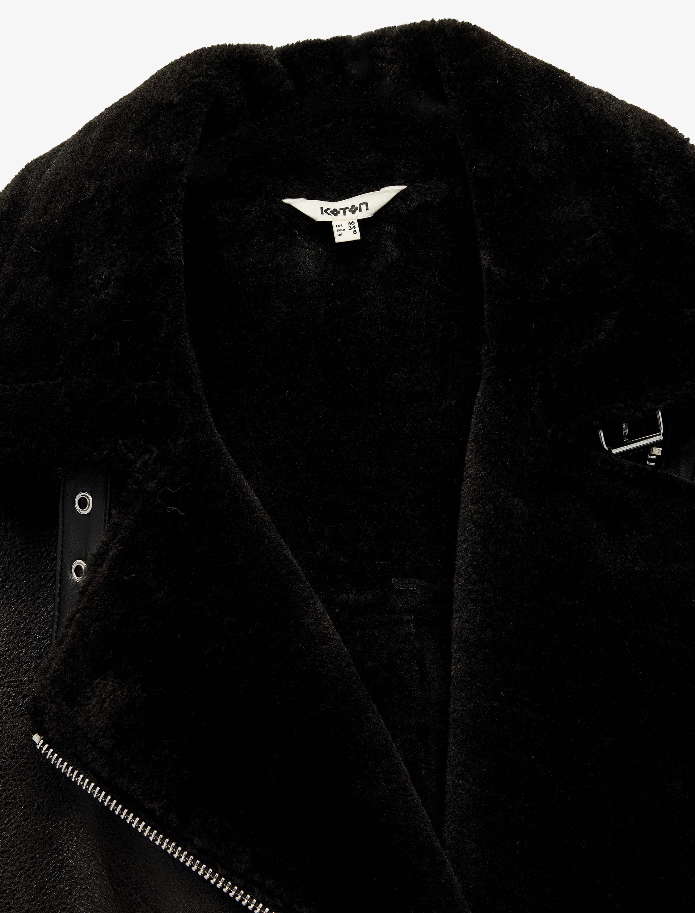   İçi Peluş Astarlı Uzun Kollu Fermuarlı Uzun Suni Deri Biker Ceket