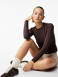 Slim Fit Bisiklet Yaka Uzun Kollu İnterlok Spor Tişört