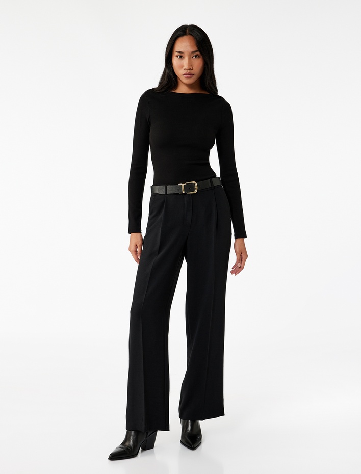  Pamuklu Uzun Kollu Bisiklet Yaka Slim Fit Basic Tişört