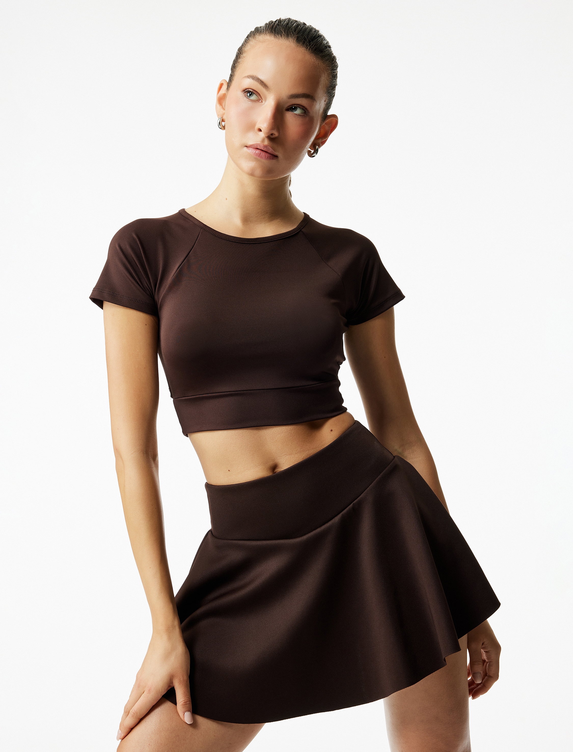   Yüksek Bel Rahat Kalıp Scuba Mini Spor Şort Etek