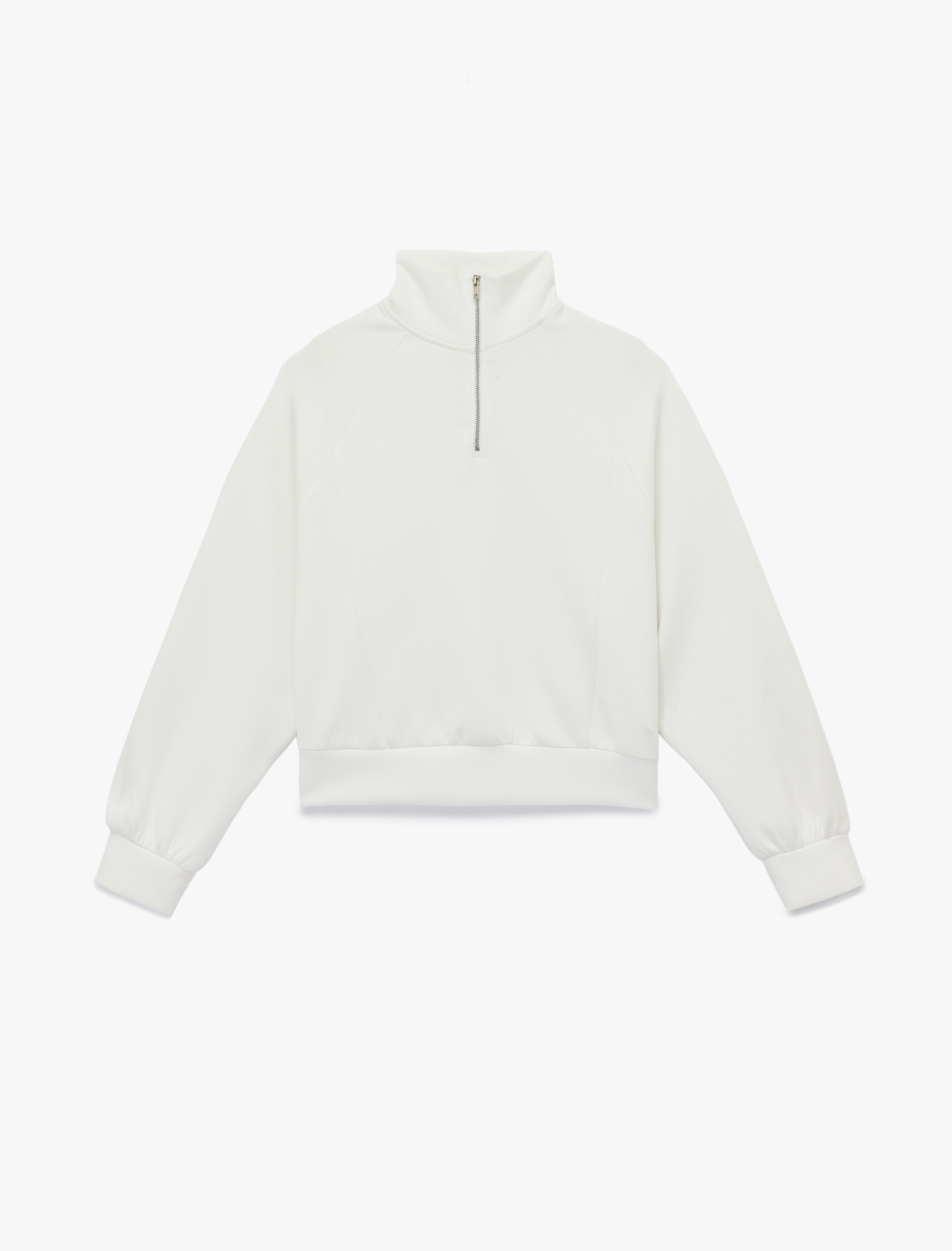   Rahat Kalıp Modal Kumaş Uzun Kollu Dik Yaka Yarım Fermuarlı Sweatshirt