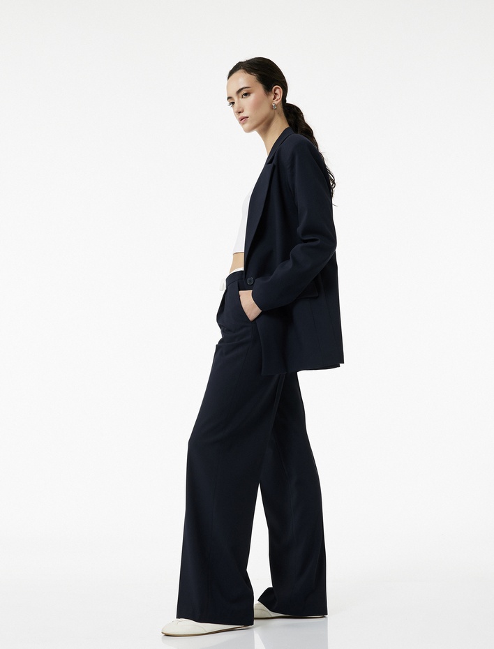  Ekstra Kumaş Detaylı Beli Bağlamalı Cepli Geniş Paça Baggy Pantolon