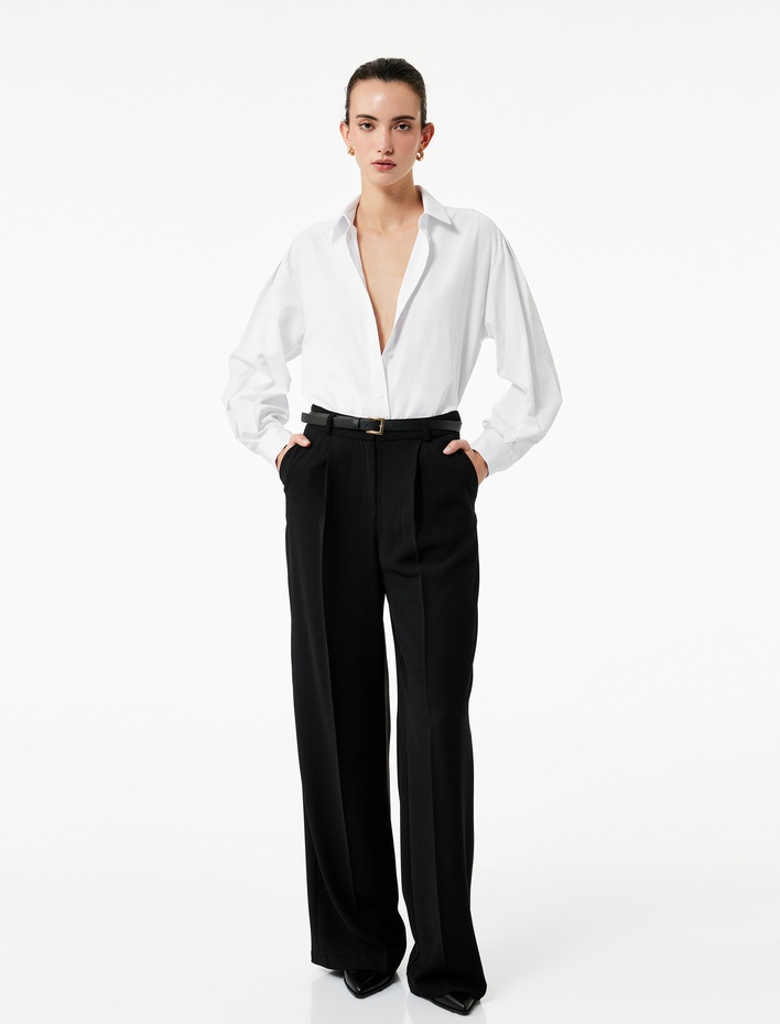  Regular Fit Pile Detaylı Uzun Kollu Poplin Gömlek