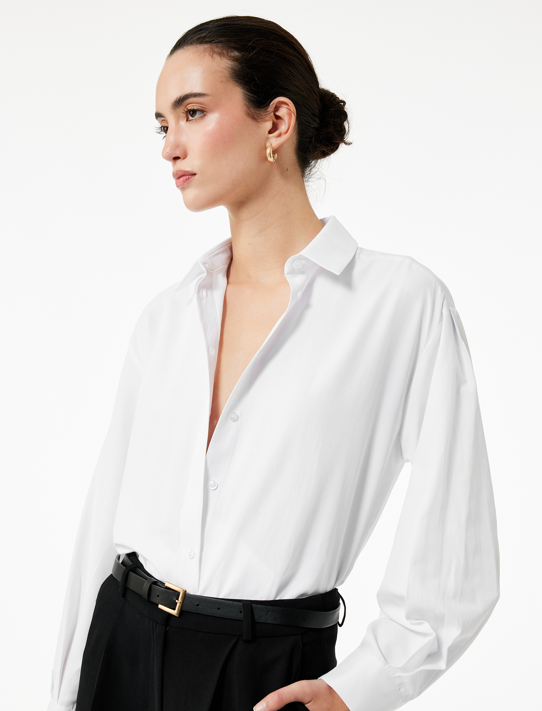   Regular Fit Pile Detaylı Uzun Kollu Poplin Gömlek