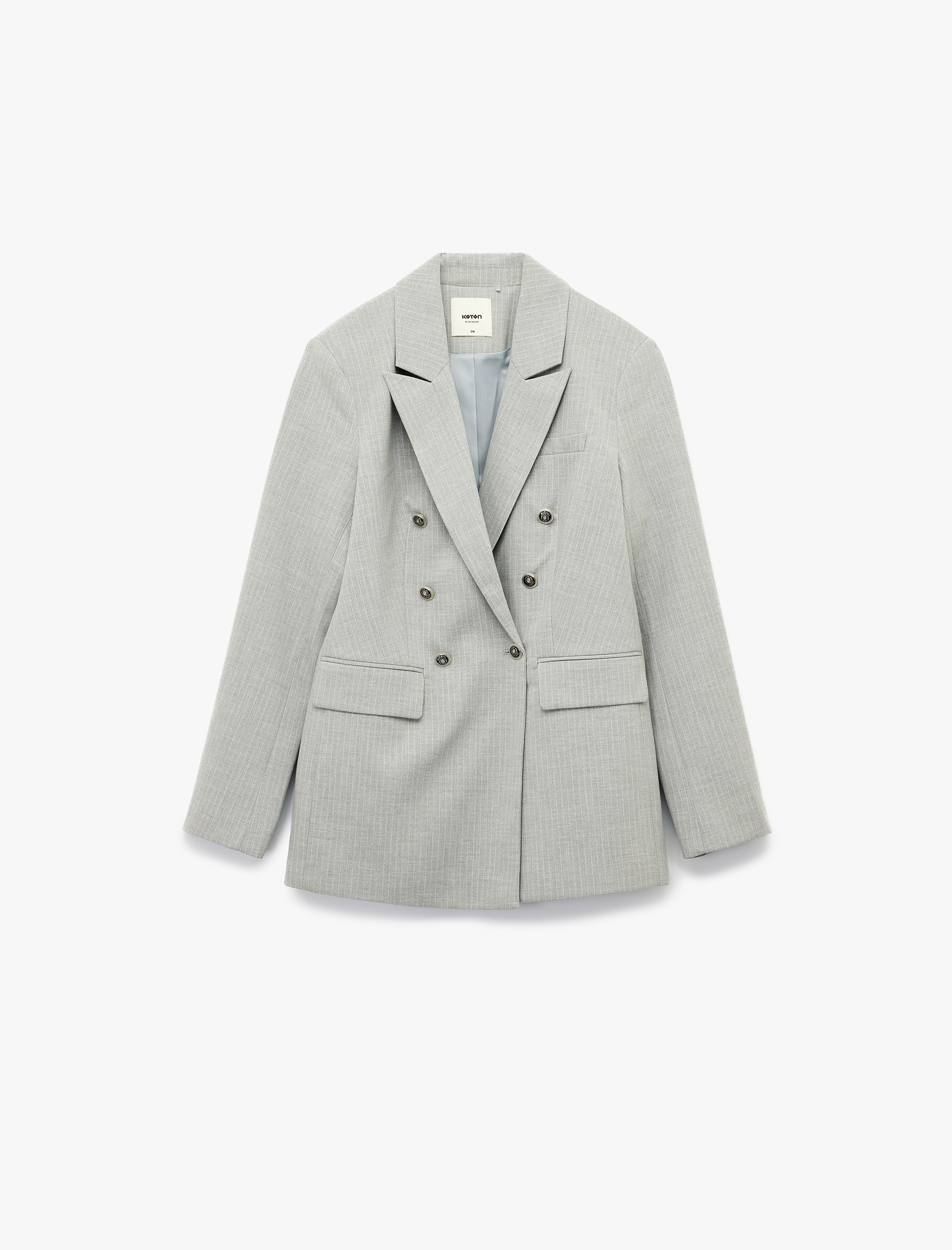   Slim Fit Düğmeli Cepli Uzun Kollu Kruvaze Blazer Ceket