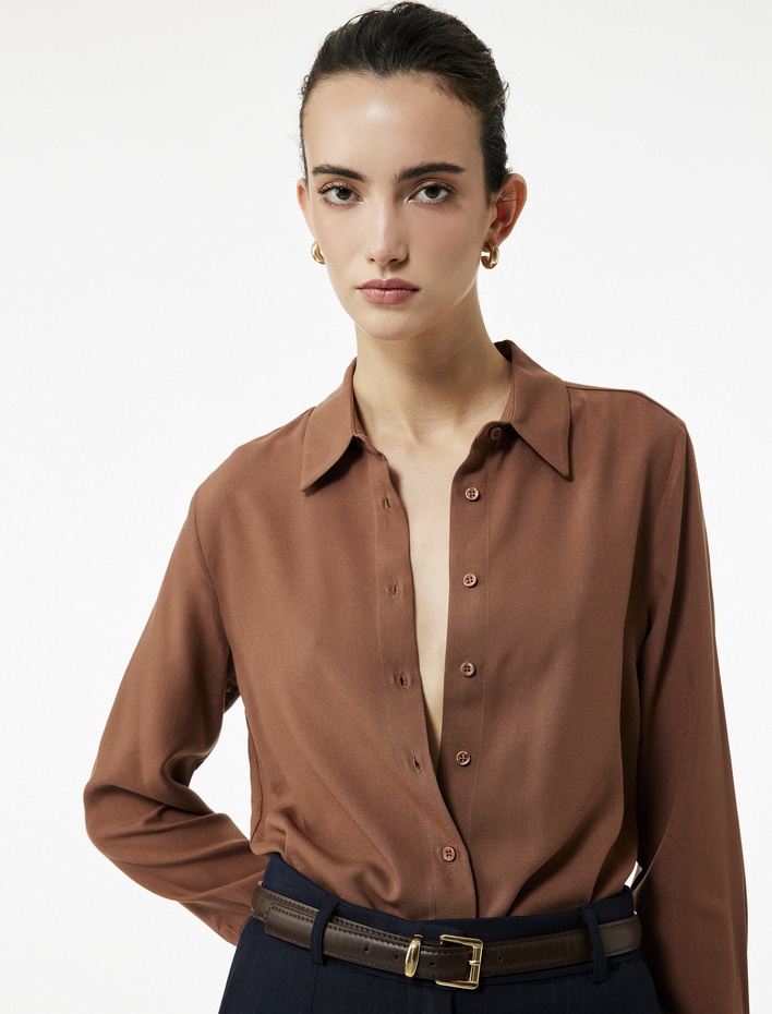  Regular Fit Uzun Kollu Klasik Yaka Viskon Gömlek