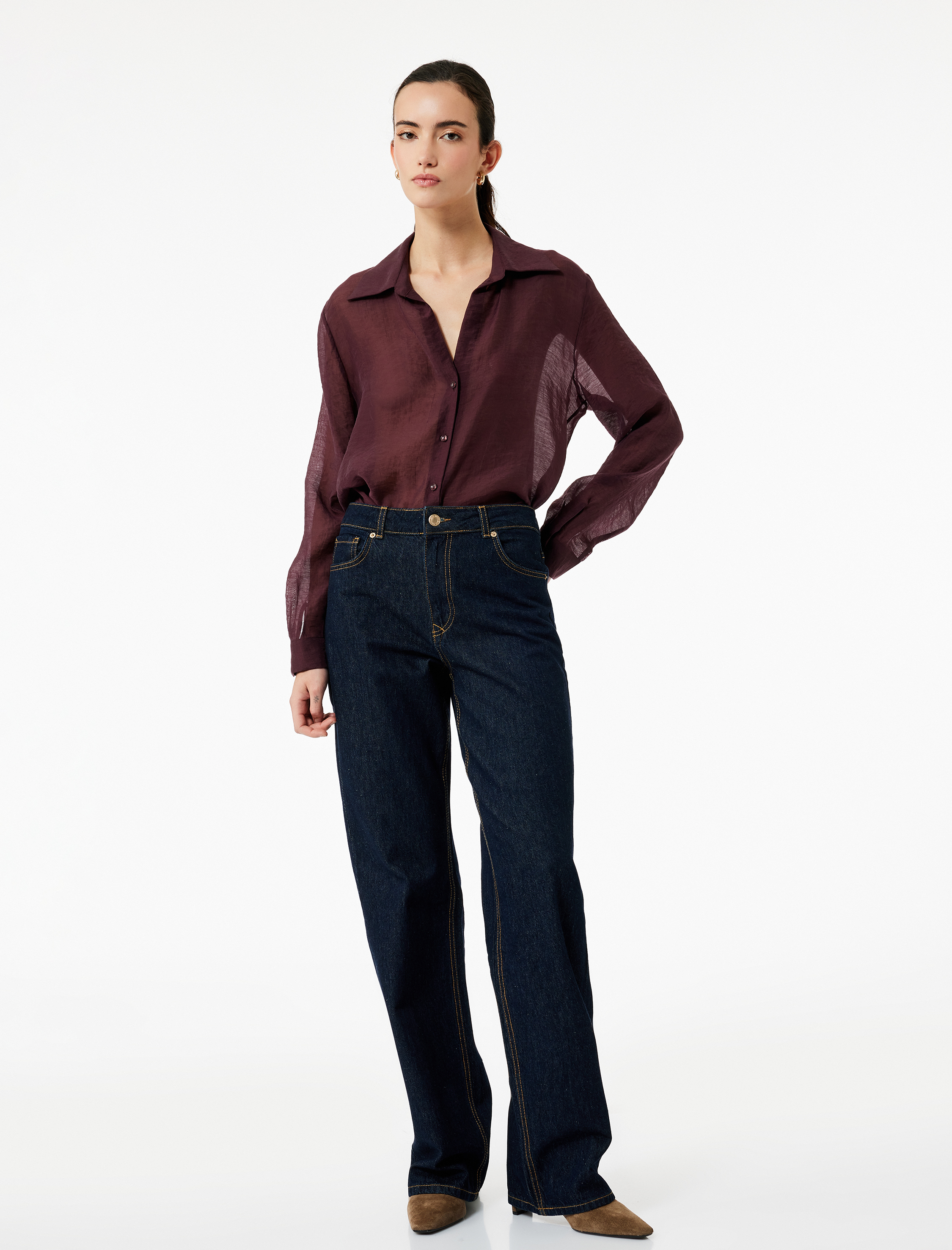   Bol Kalıp Uzun Kollu Klasik Yaka Gömlek