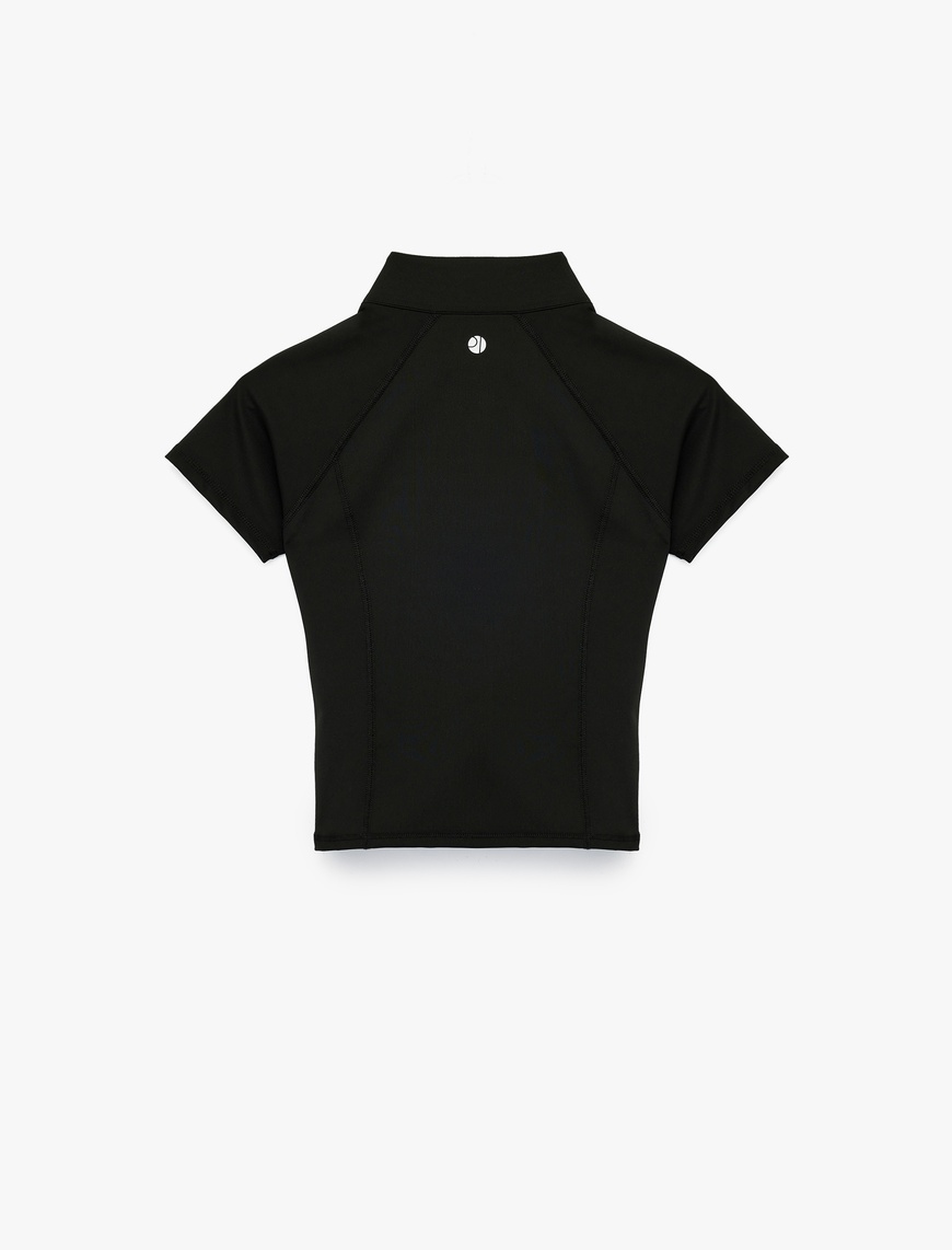   Dik Yaka Fermuarlı Slim Fit Spor Tişört