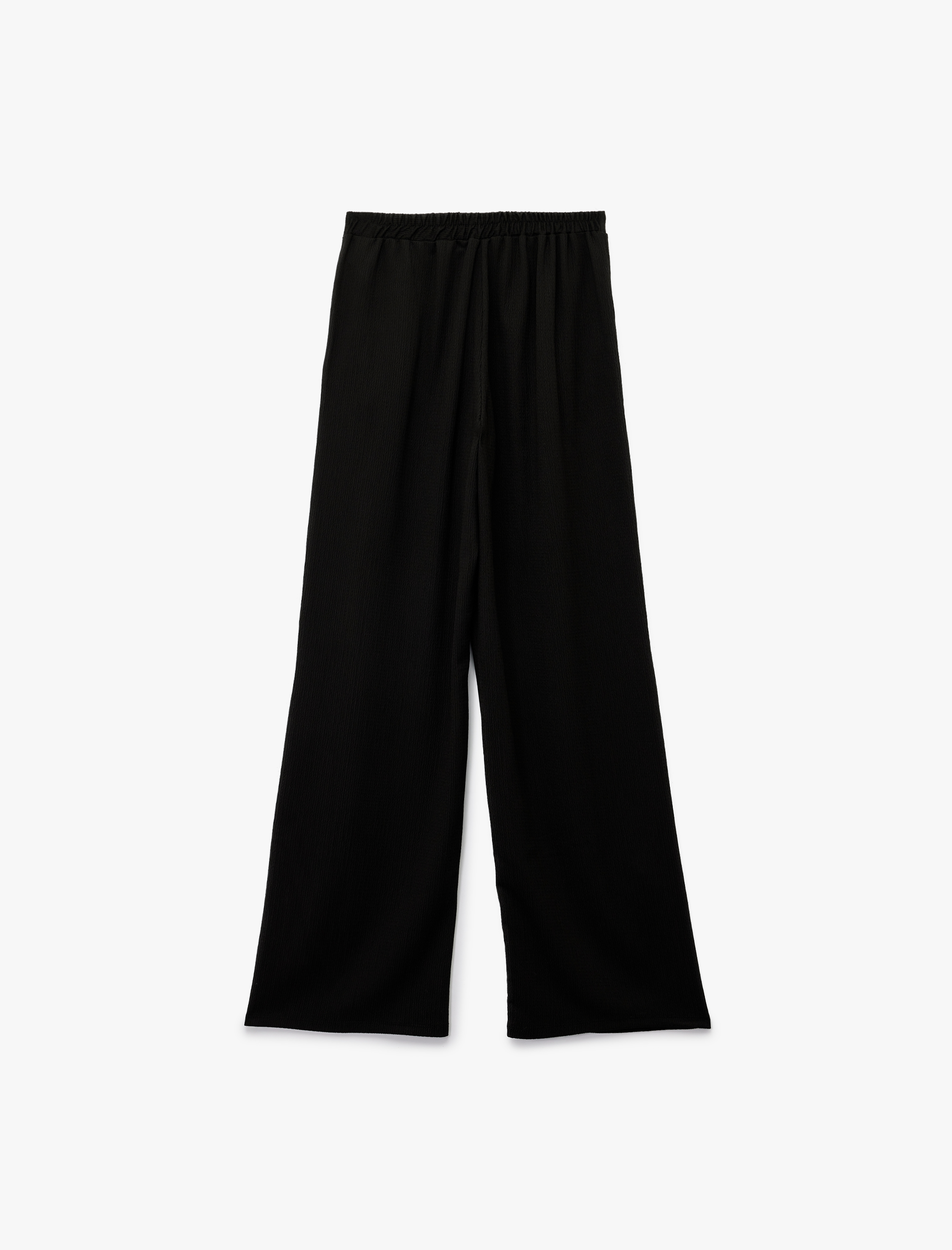   Bürümcük Kumaş Cepli Pileli Düz Bol Paça Palazzo Pantolon