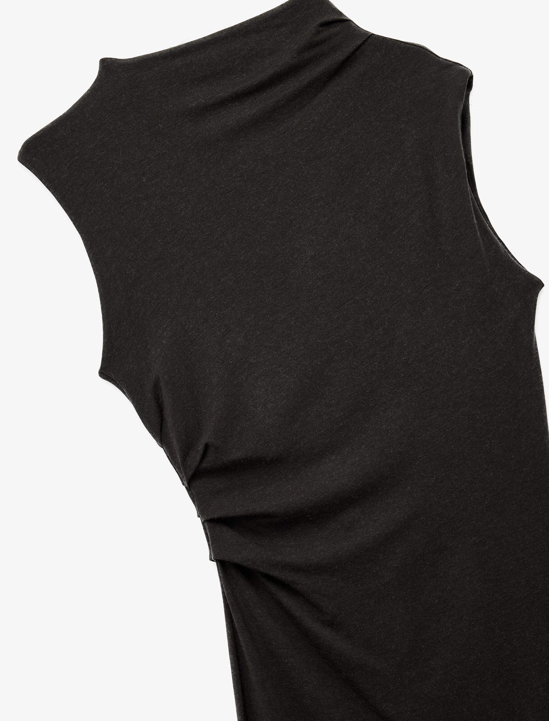   Slim Fit Drape Detaylı Dik Yaka Kolsuz Mini Kalem Elbise