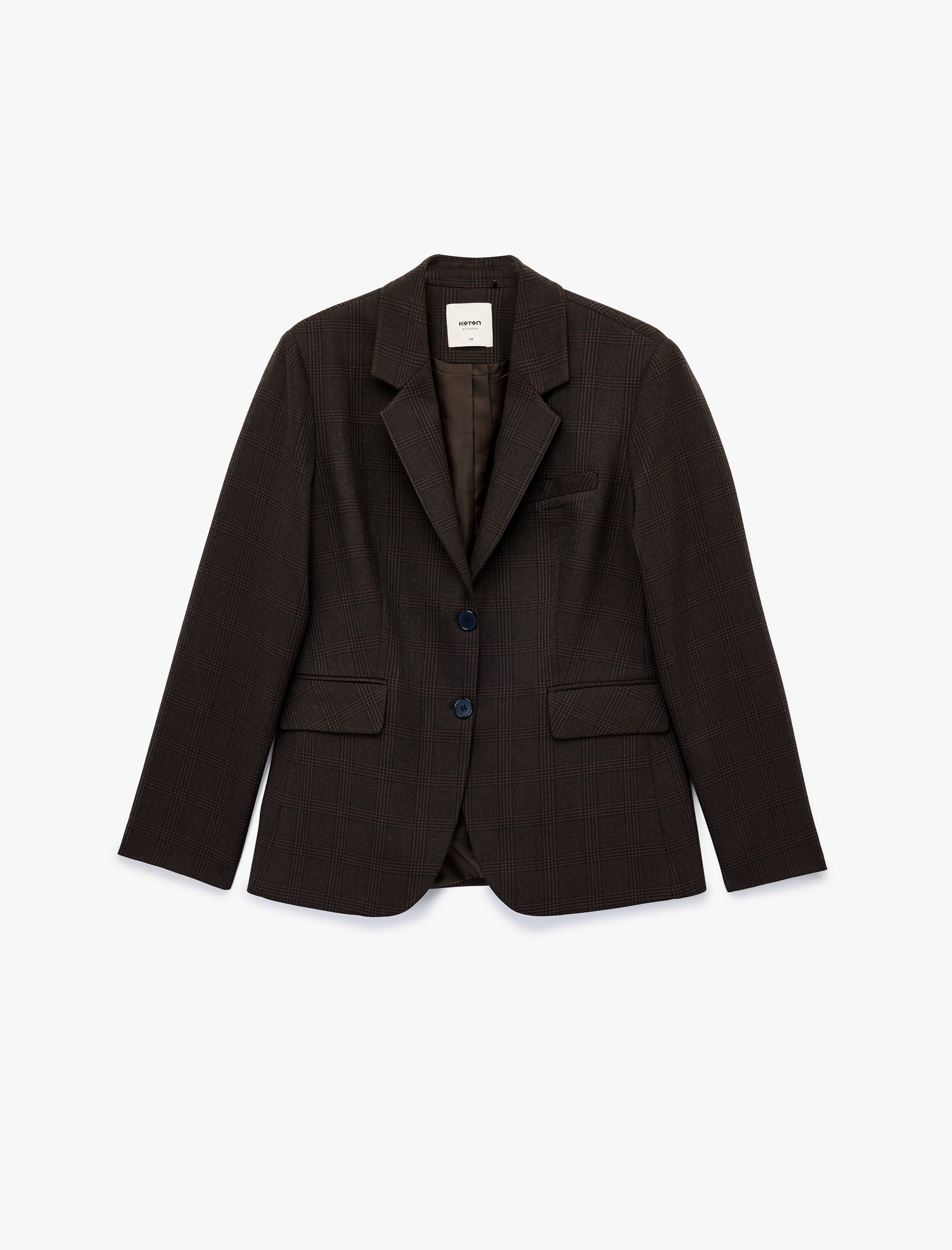   Cepli Düğmeli Uzun Kollu Kruvaze Ekose Blazer Ceket