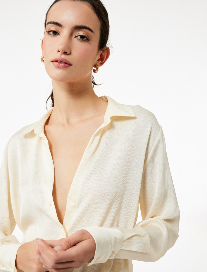  Regular Fit Uzun Kollu Klasik Yaka Saten Gömlek