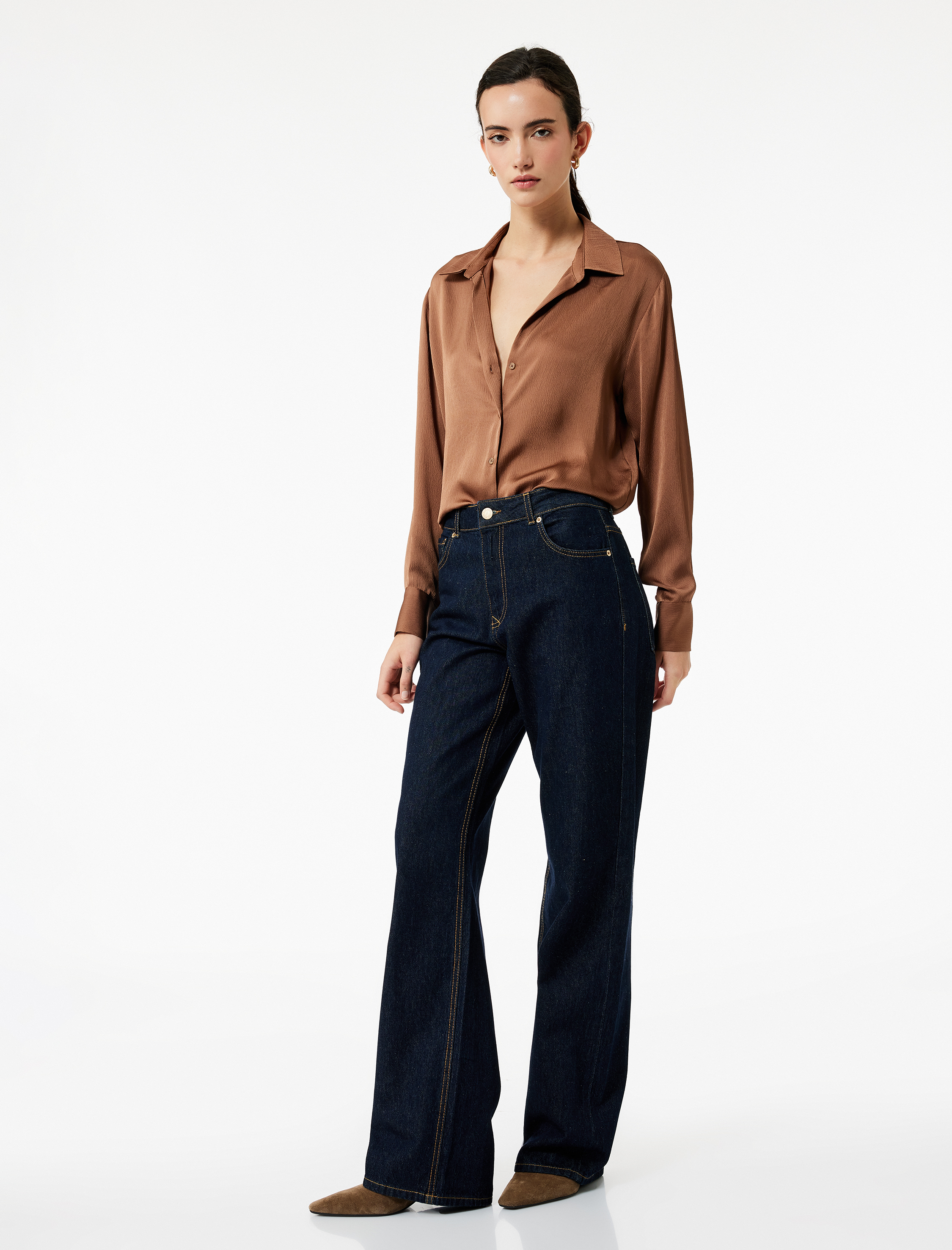   Regular Fit Uzun Kollu Klasik Yaka Saten Gömlek