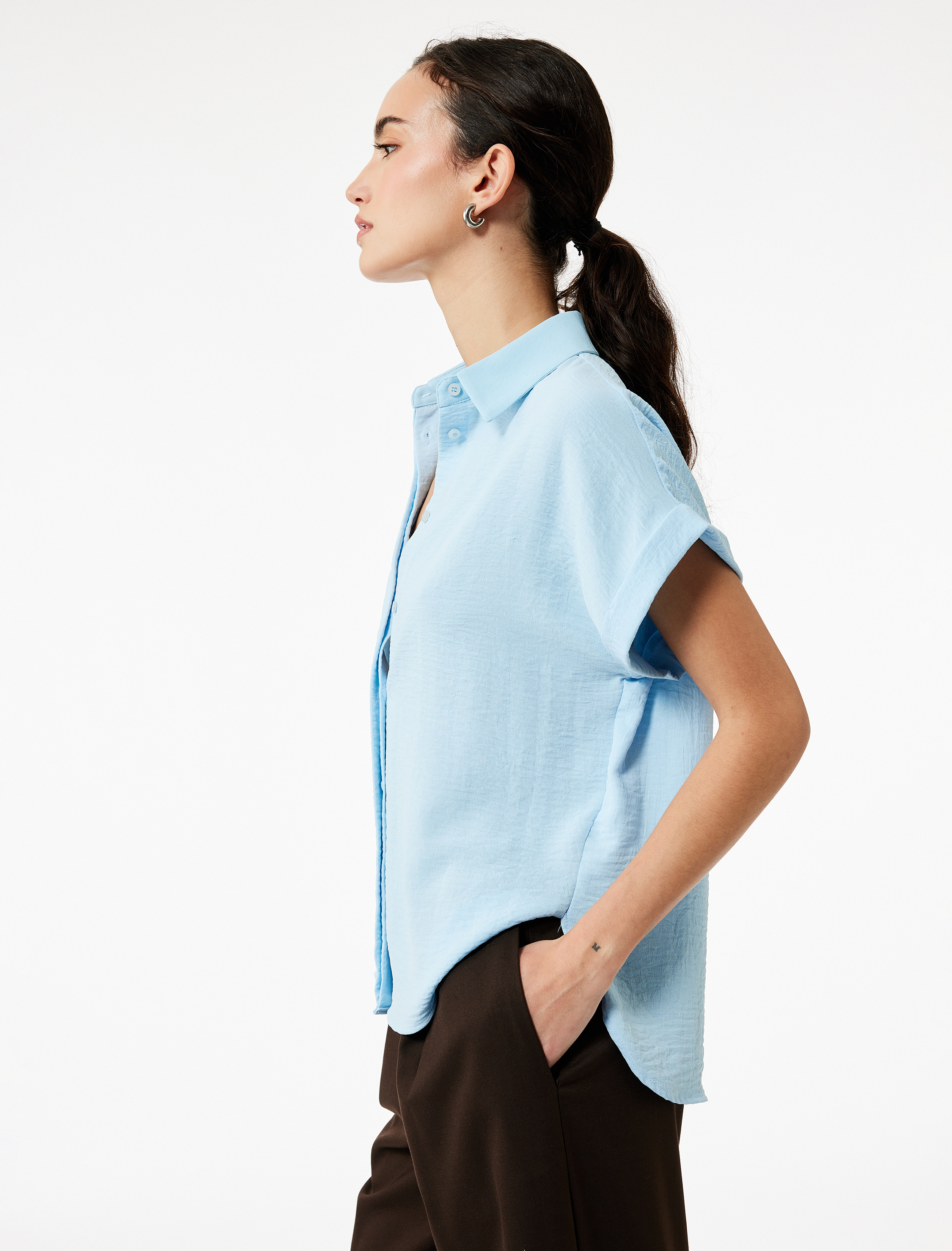   Aerobin Kumaş Düğmeli Klasik Yaka Kısa Kollu Gömlek