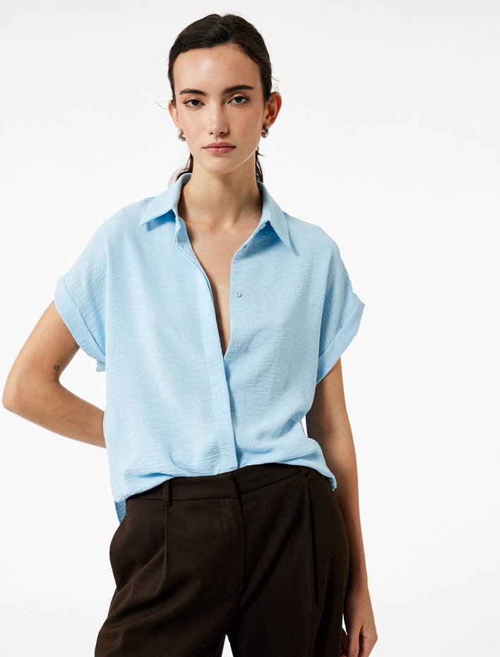  Aerobin Kumaş Düğmeli Klasik Yaka Kısa Kollu Gömlek