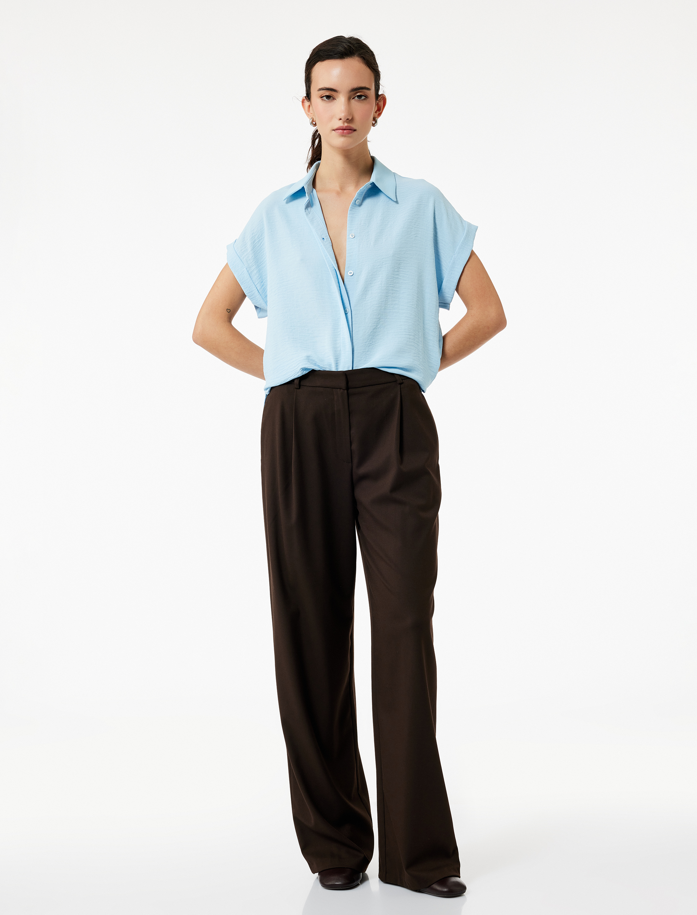   Aerobin Kumaş Düğmeli Klasik Yaka Kısa Kollu Gömlek