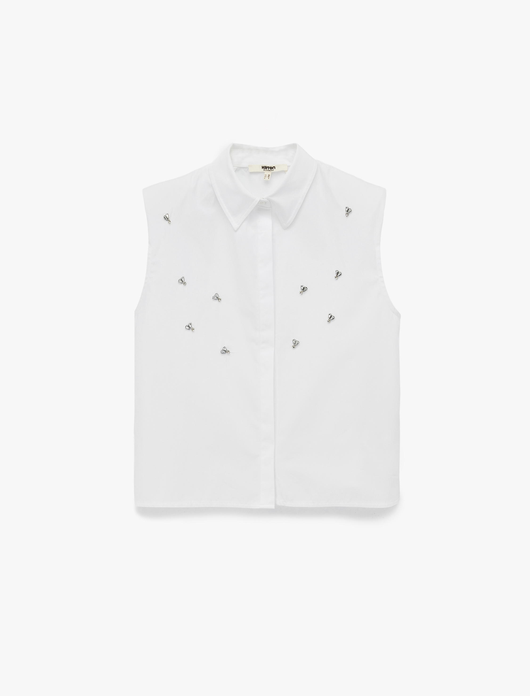   Regular Fit Klasik Yaka Pamuklu Kolsuz Taşlı Gömlek