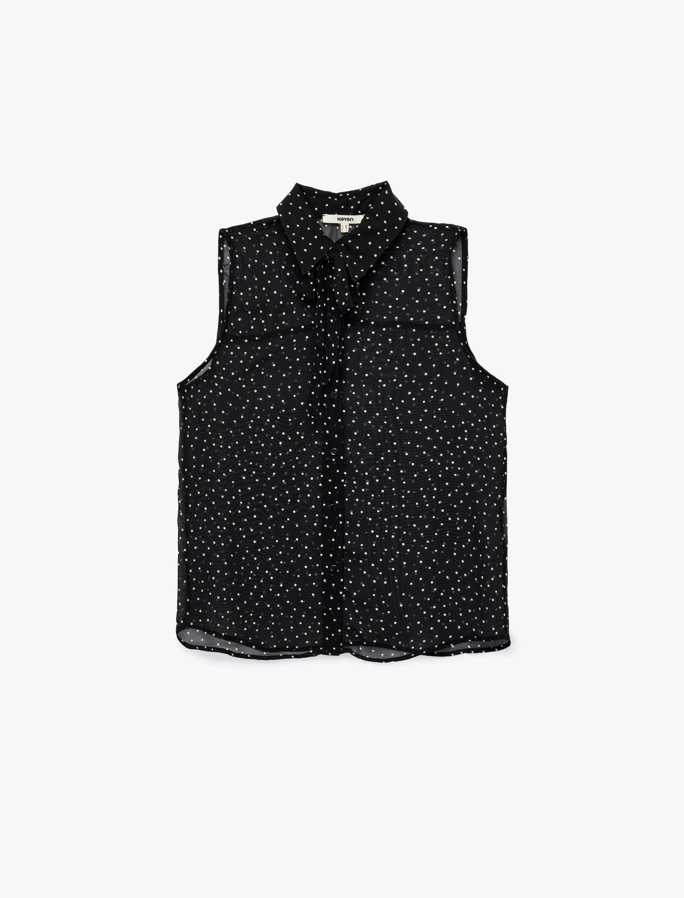   Klasik Yaka Puantiyeli Kolsuz Şifon Gömlek