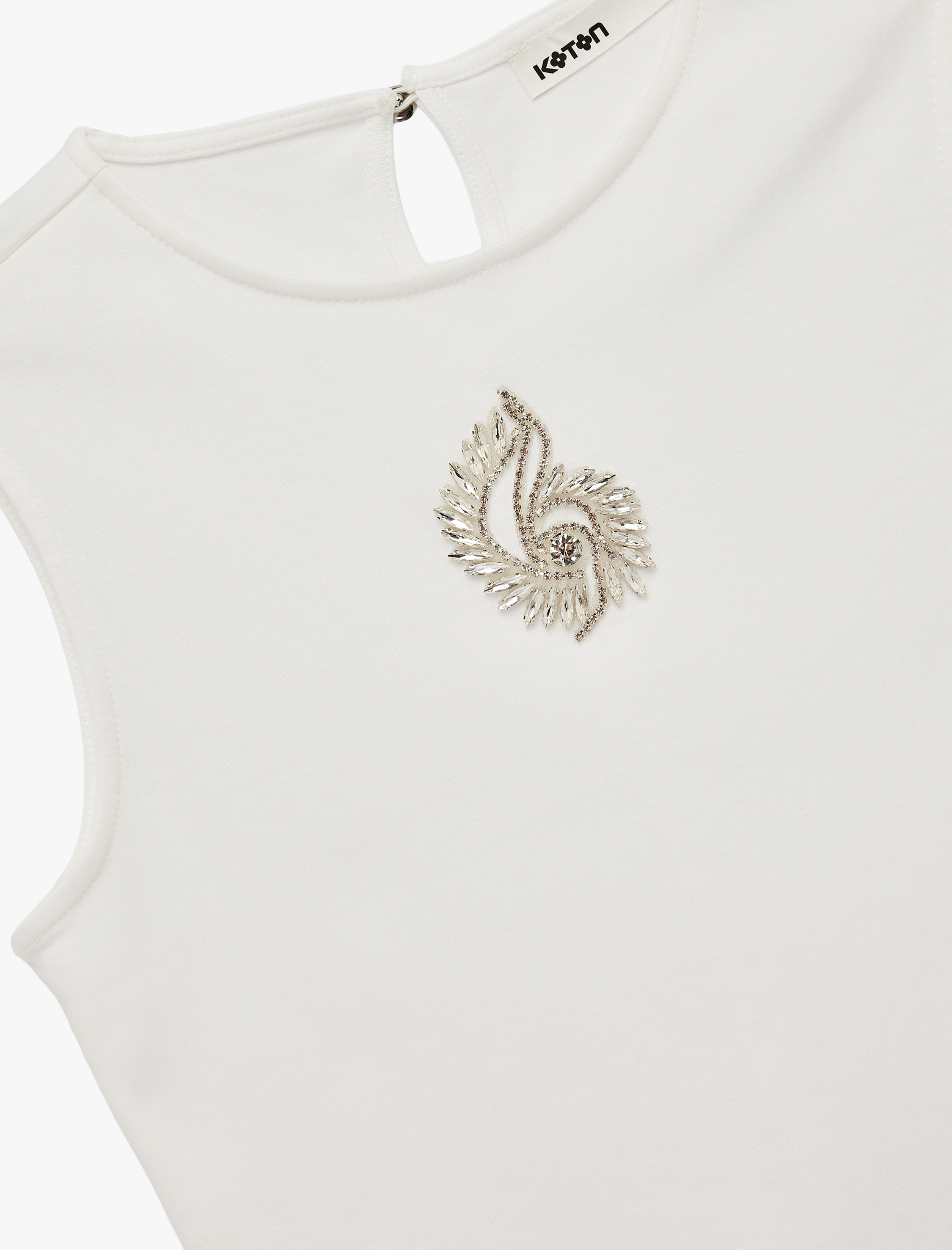   Pamuklu Slim Fit Bisiklet Yaka Taş Detaylı Kolsuz Bluz