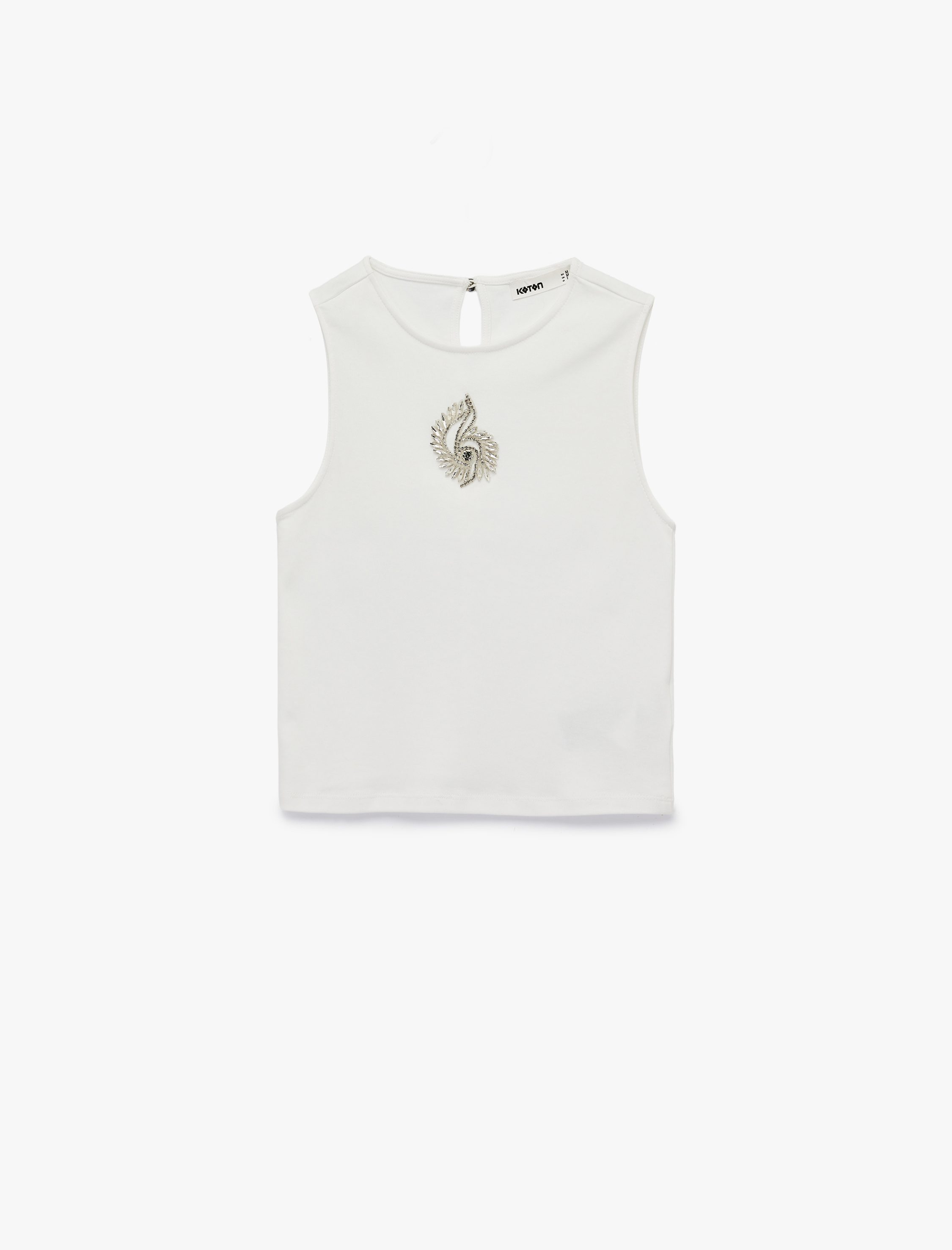   Pamuklu Slim Fit Bisiklet Yaka Taş Detaylı Kolsuz Bluz