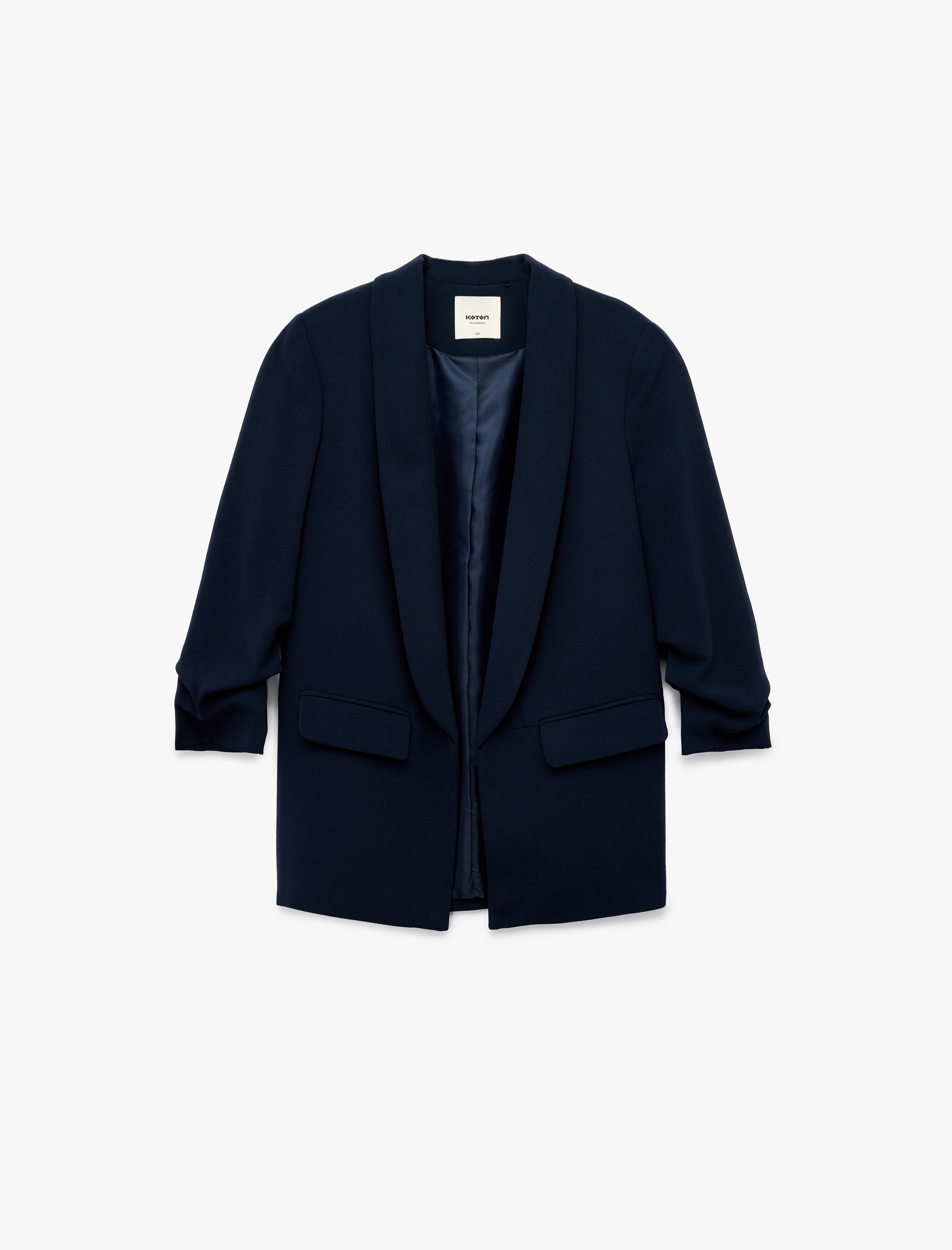   Krep Kumaş Regular Fit Şal Yaka 3/4 Kollu Blazer Ceket