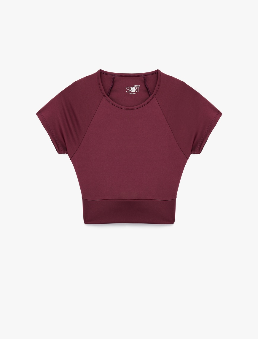   Slim Fit Kısa Kollu Bağlama Detaylı Crop Spor Tişört