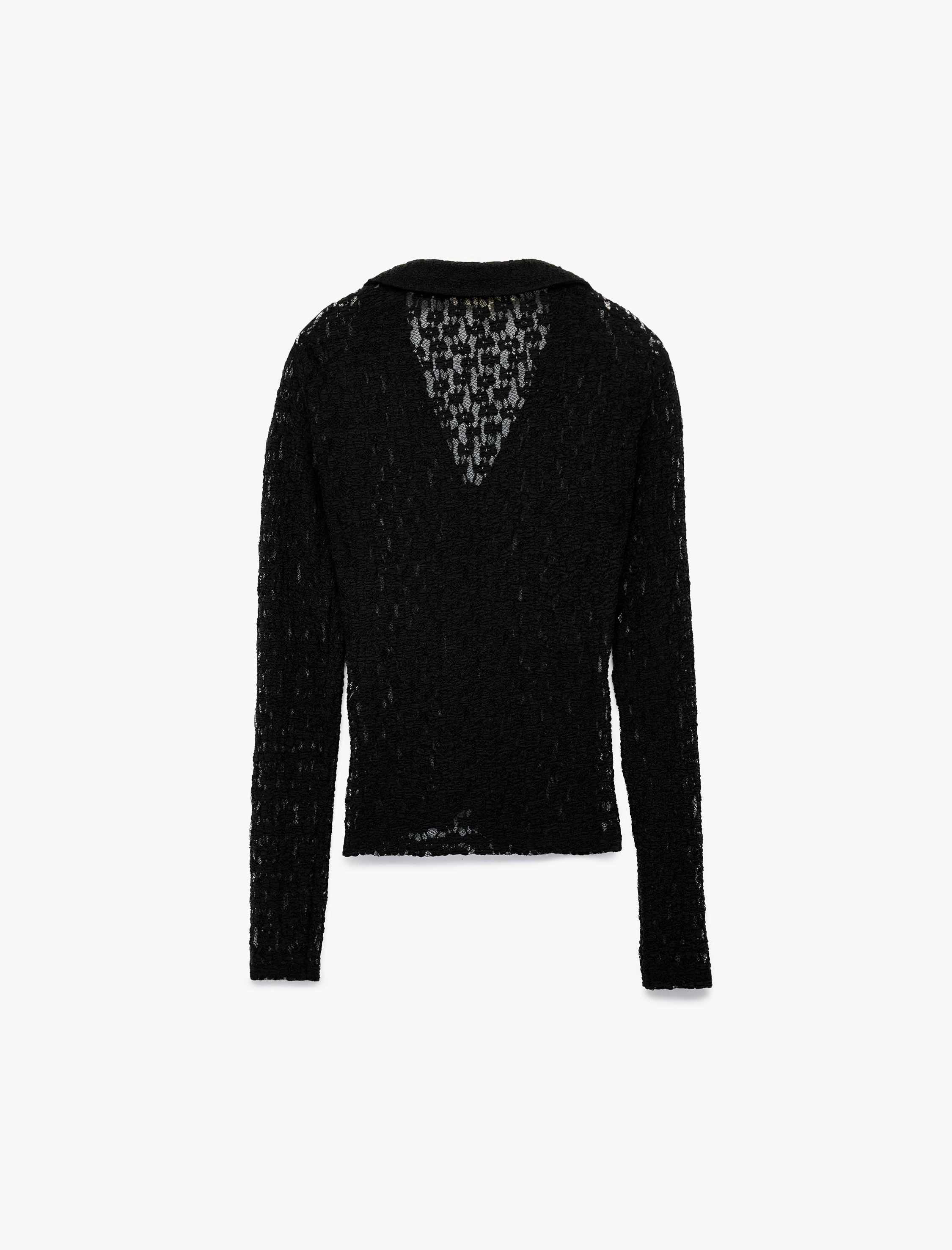   Slim Fit Yarı Transparan Uzun Kollu Kaçık Yaka Dantel Gömlek