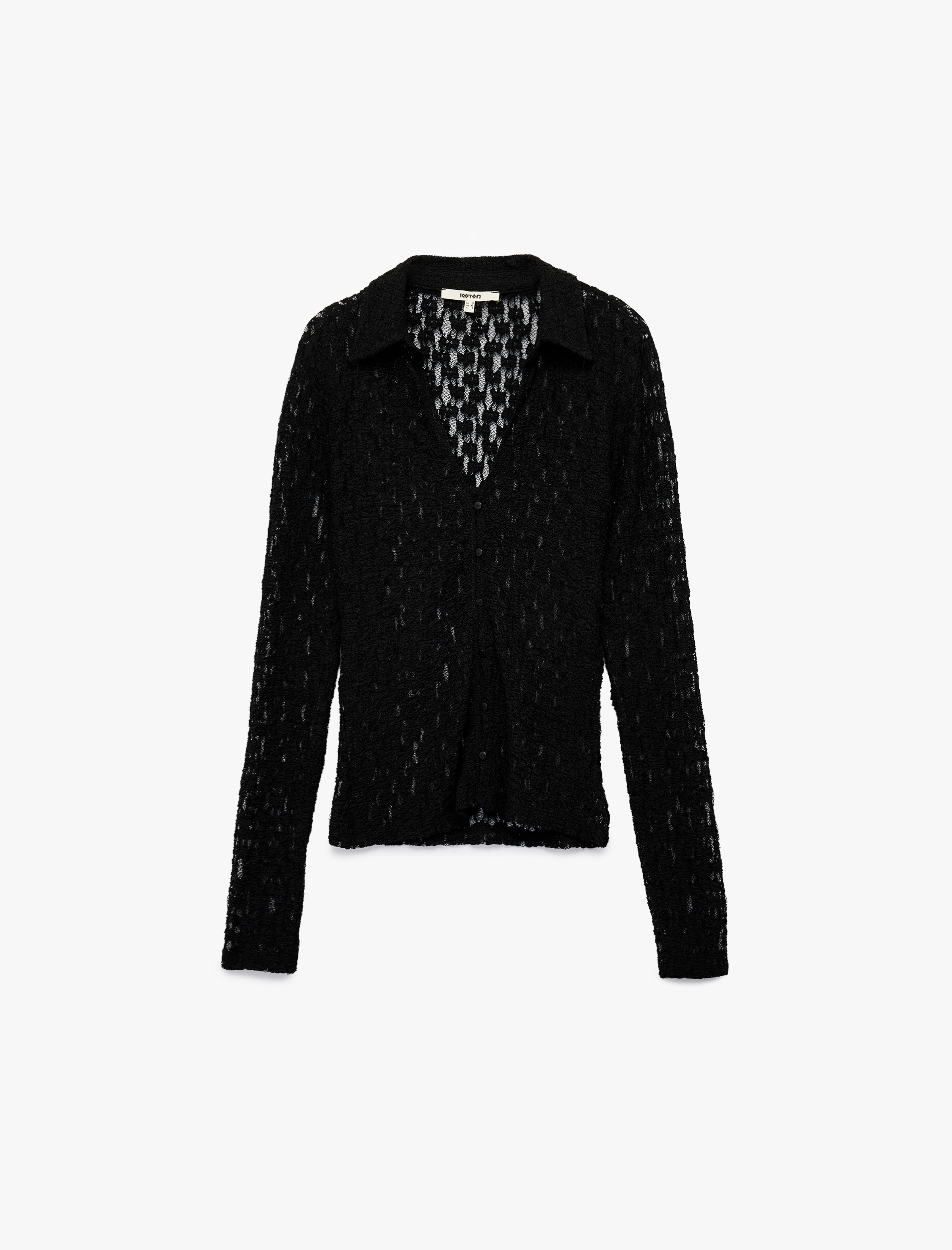   Slim Fit Yarı Transparan Uzun Kollu Kaçık Yaka Dantel Gömlek