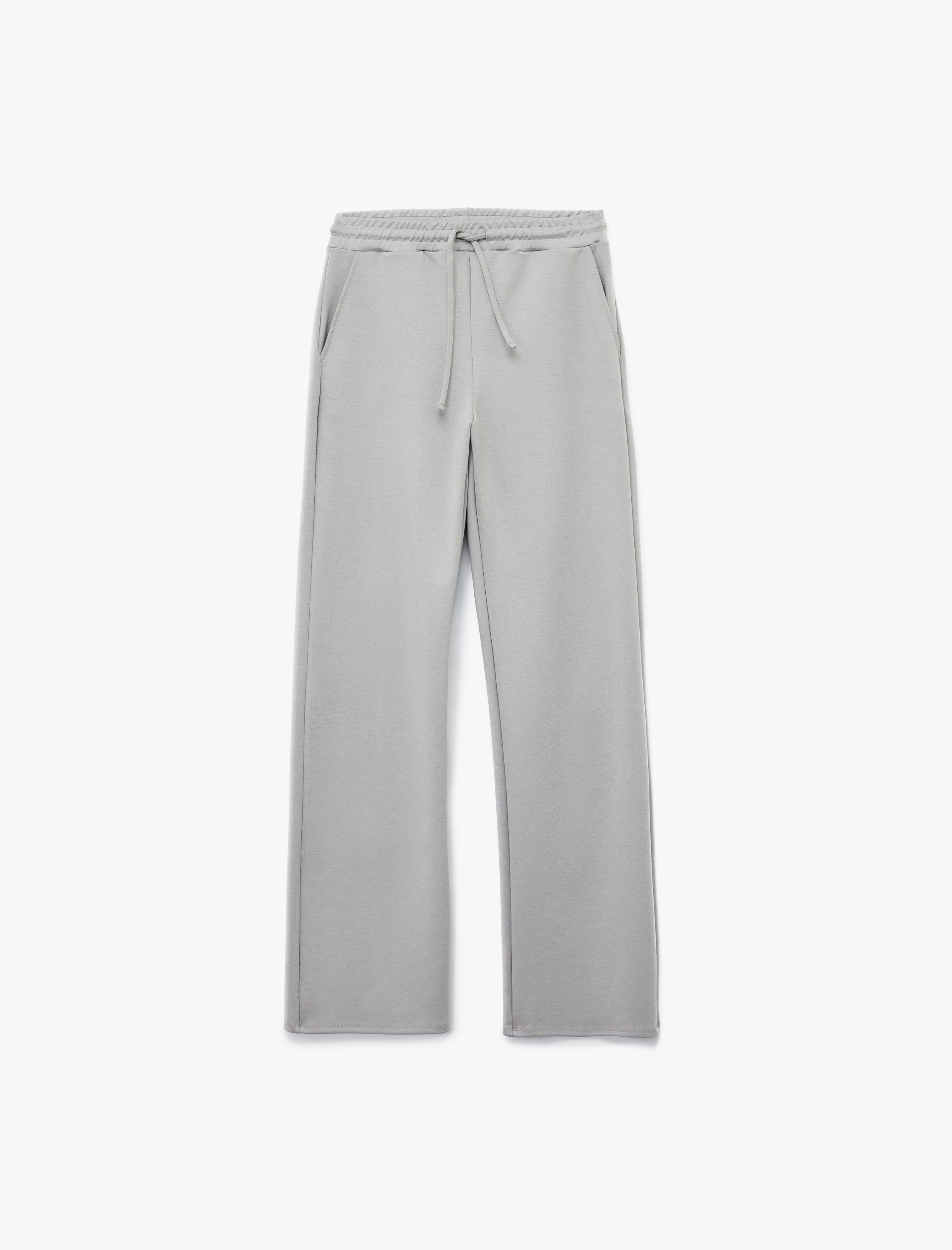   Yüksek Bel Cep Detaylı Beli Bağcıklı Modal Karışımlı Geniş Paça Eşofman Altı