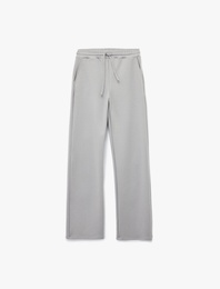 Yüksek Bel Cep Detaylı Beli Bağcıklı Modal Karışımlı Geniş Paça Eşofman Altı