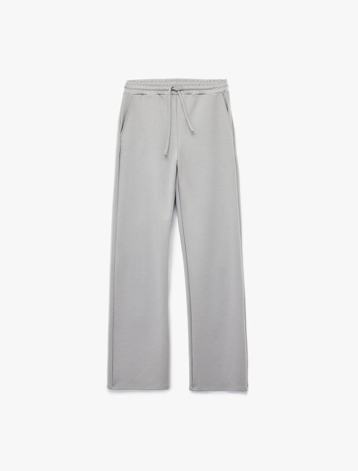  Yüksek Bel Cep Detaylı Beli Bağcıklı Modal Karışımlı Geniş Paça Eşofman Altı