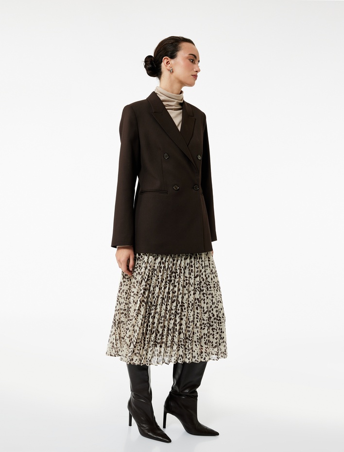  Standart Bel Leopar Desenli Pileli Midi Şifon Etek