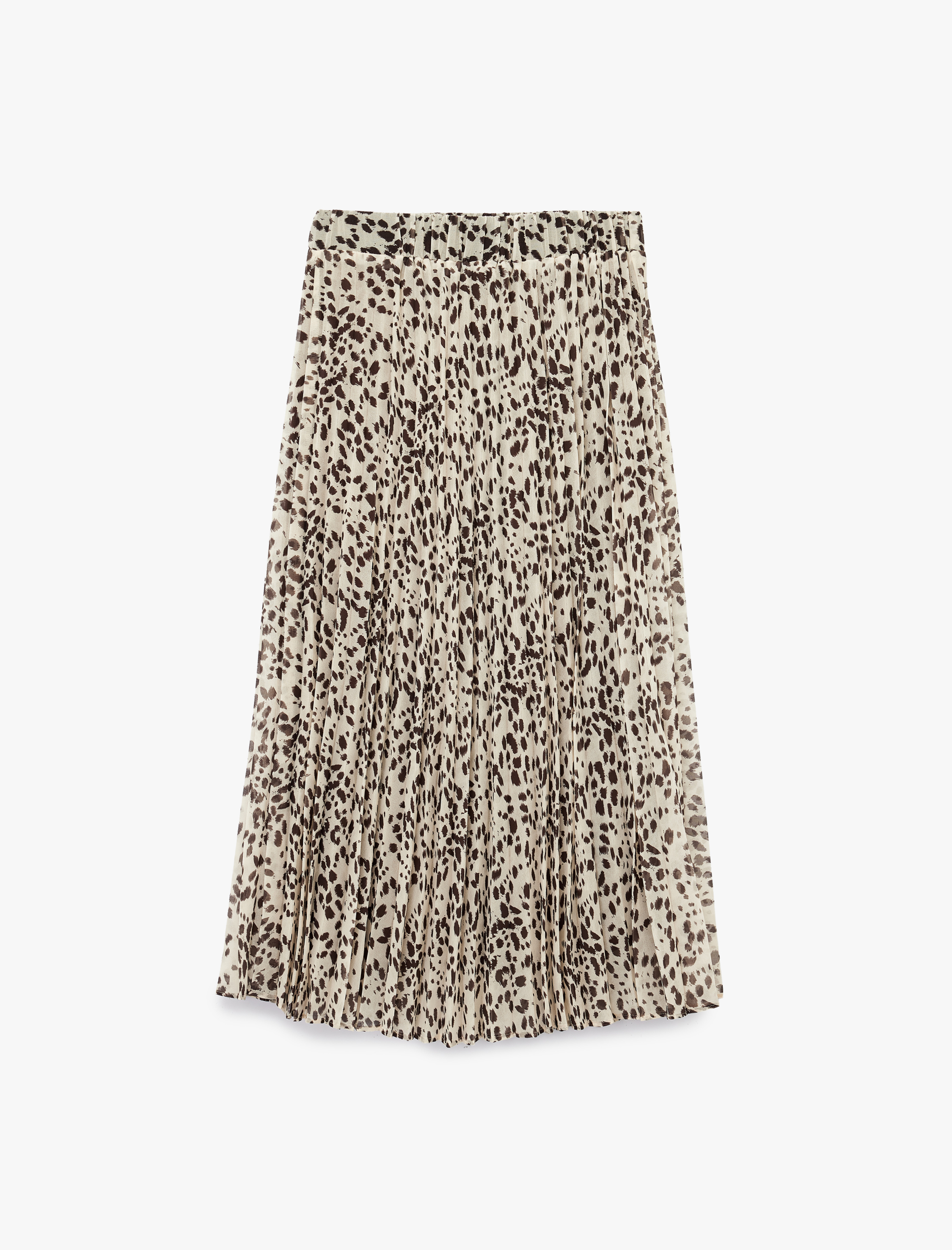   Standart Bel Leopar Desenli Pileli Midi Şifon Etek