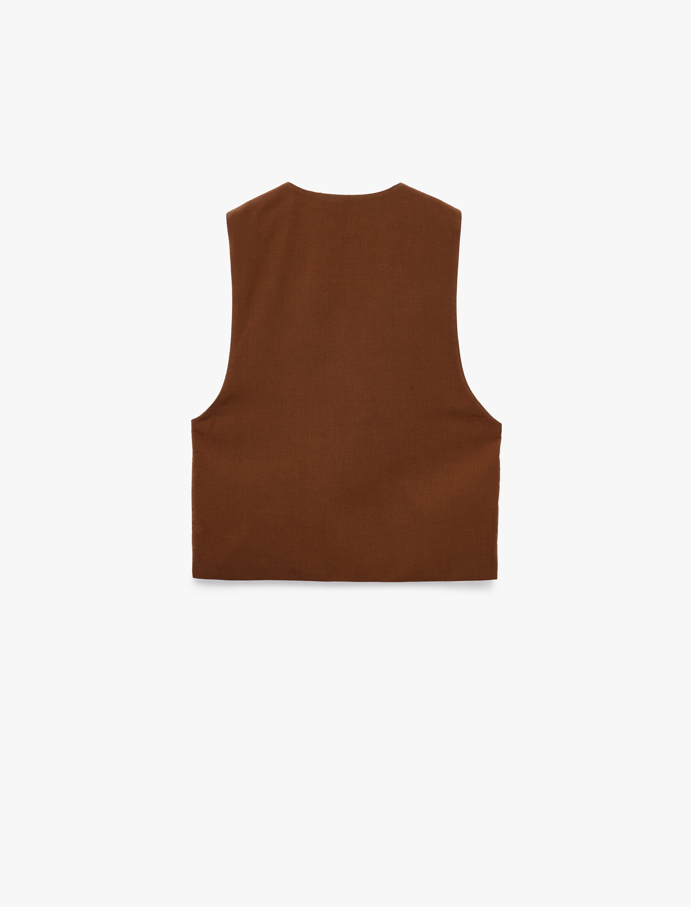 Slim Fit V Yaka Bağlama Detaylı Crop Suni Süet Yelek