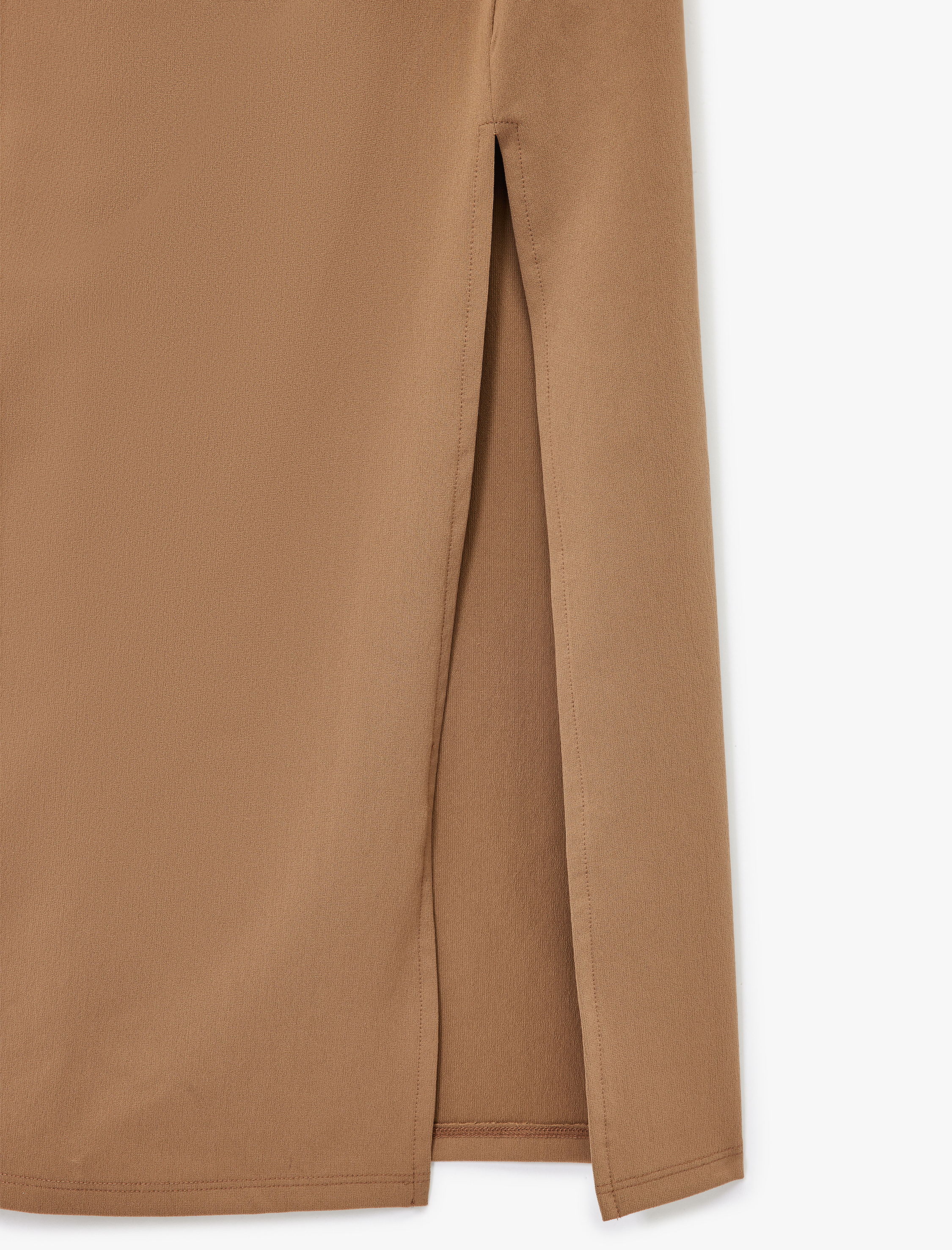   Bürümcük Kumaş Drapeli Kayık Yaka Kolsuz Midi Kalem Elbise