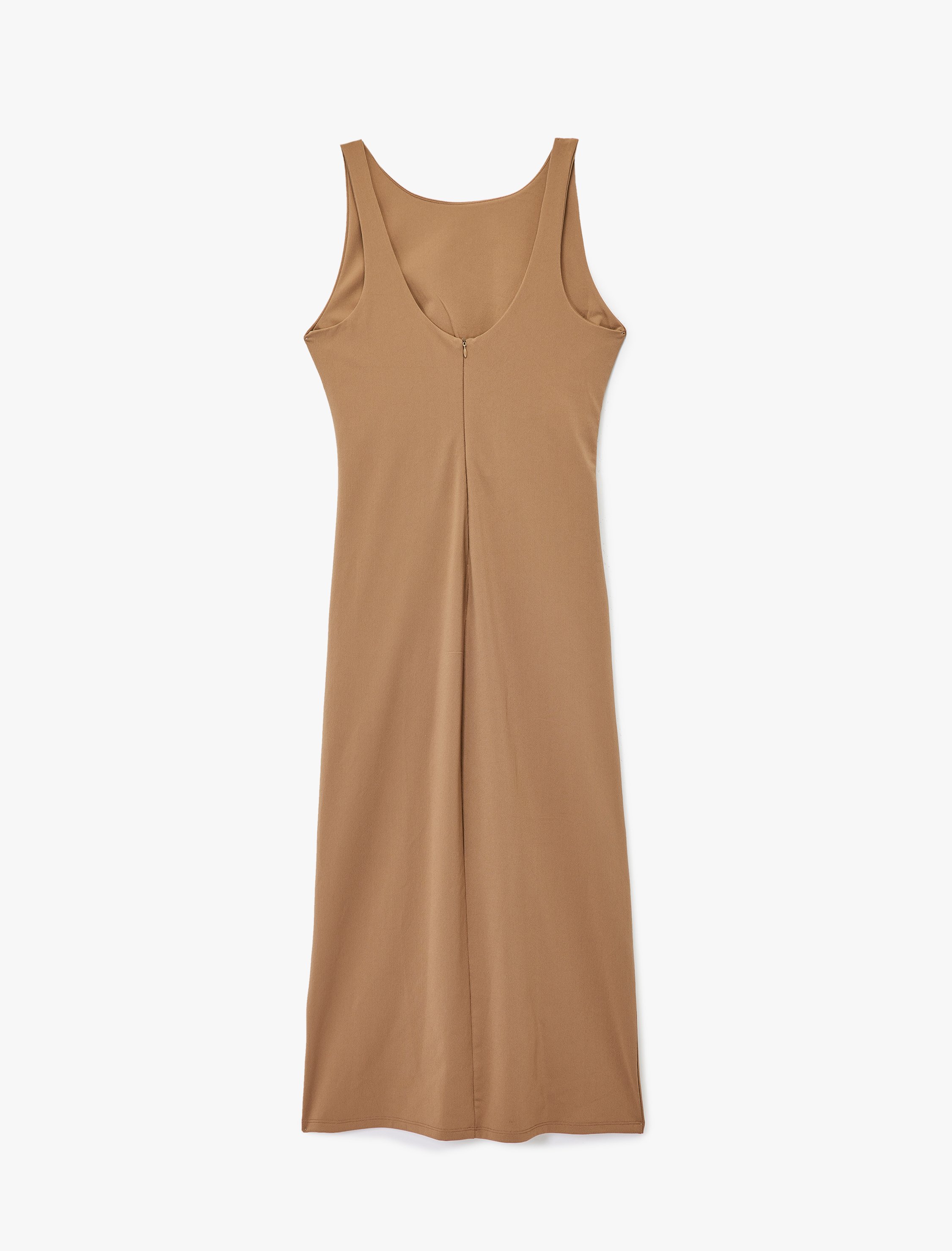   Bürümcük Kumaş Drapeli Kayık Yaka Kolsuz Midi Kalem Elbise