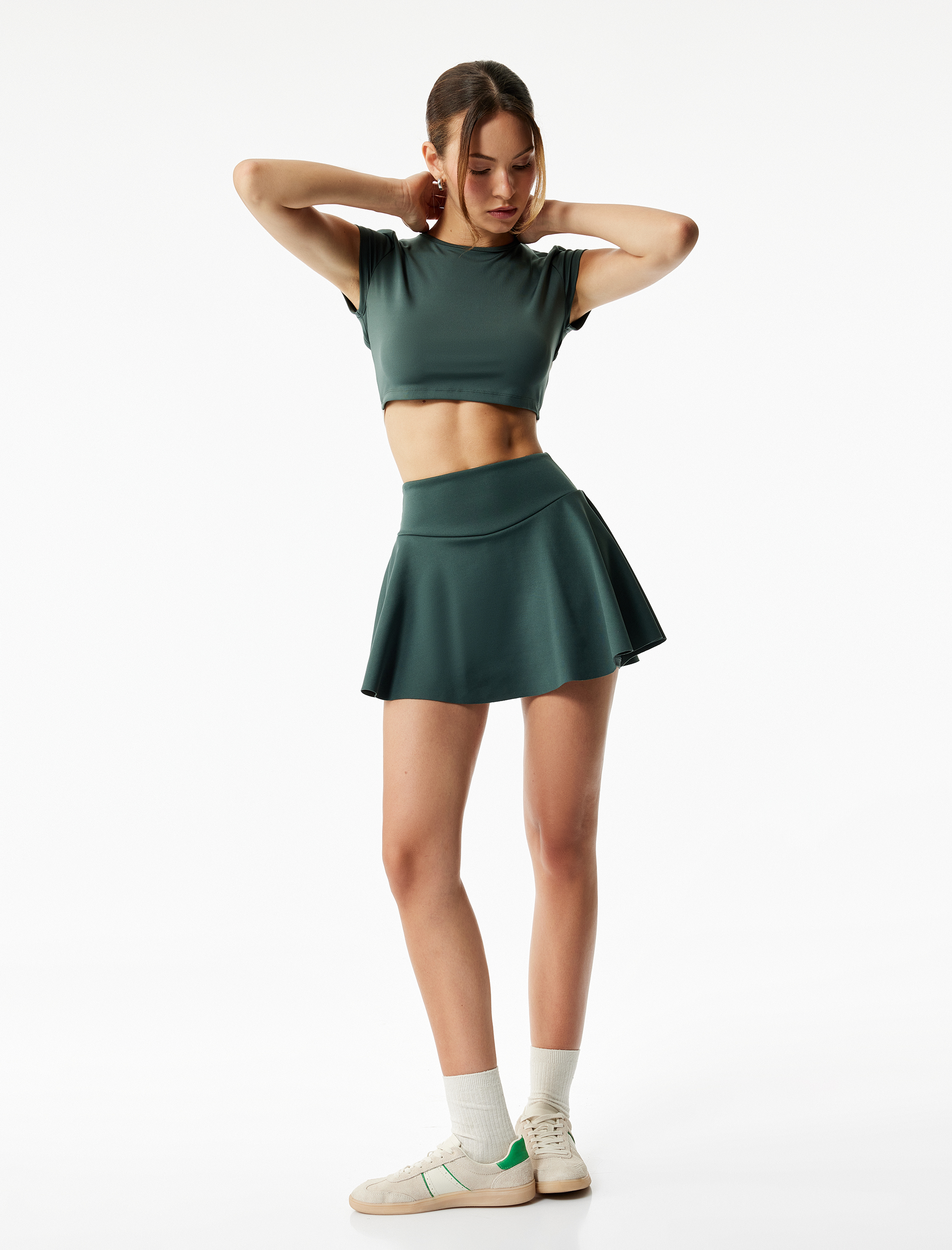   Yüksek Bel Rahat Kalıp Scuba Mini Spor Şort Etek